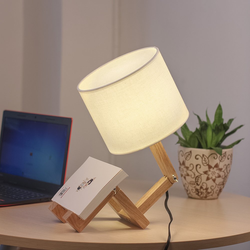 HAITRAL Desk Lamp - Cute Creative Table Lamp with Wood Base, Linen Material, Model 5841595668, Fun Color, Ideal for Bedroom and Office