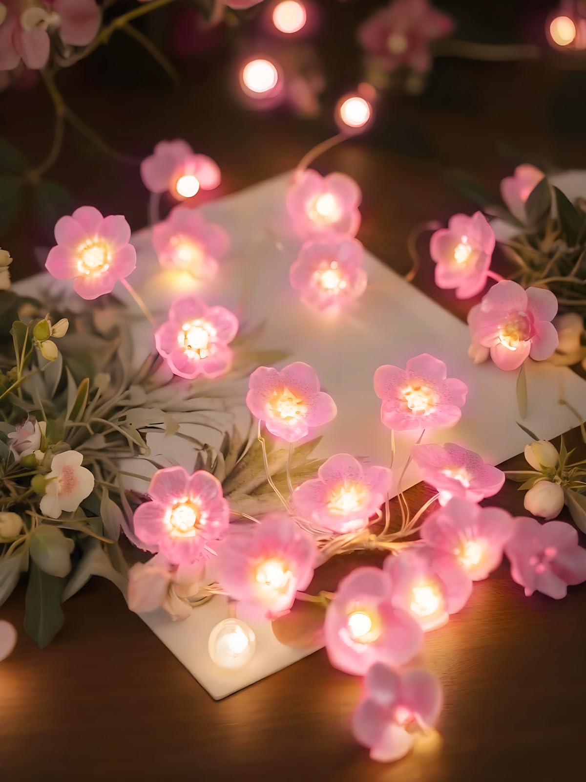 Cherry Blossom Flower String Lights For Bedroom, Pink Fairy Lights Battery Operated With Remote & 8 Modes & Timer, 10Ft 30 Led W
