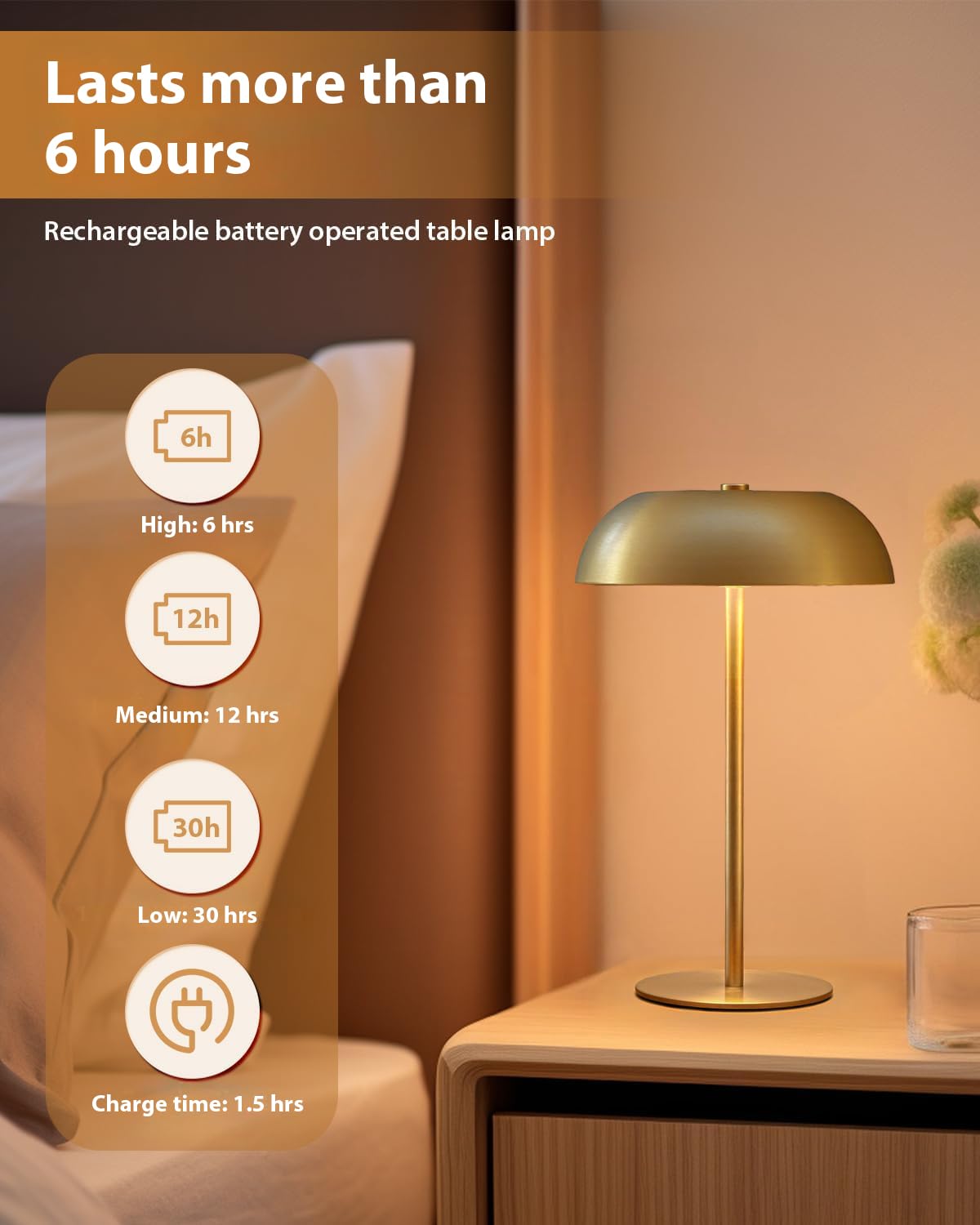 Brasslism Gold Cordless Table Lamp - Rechargeable Touch Lamp With 3-Color Dimming & Adjustable Height Battery Powered Lamp For Bedside  Bar  Desk  Outdoor Patio Restaurant Modern stylish Decor