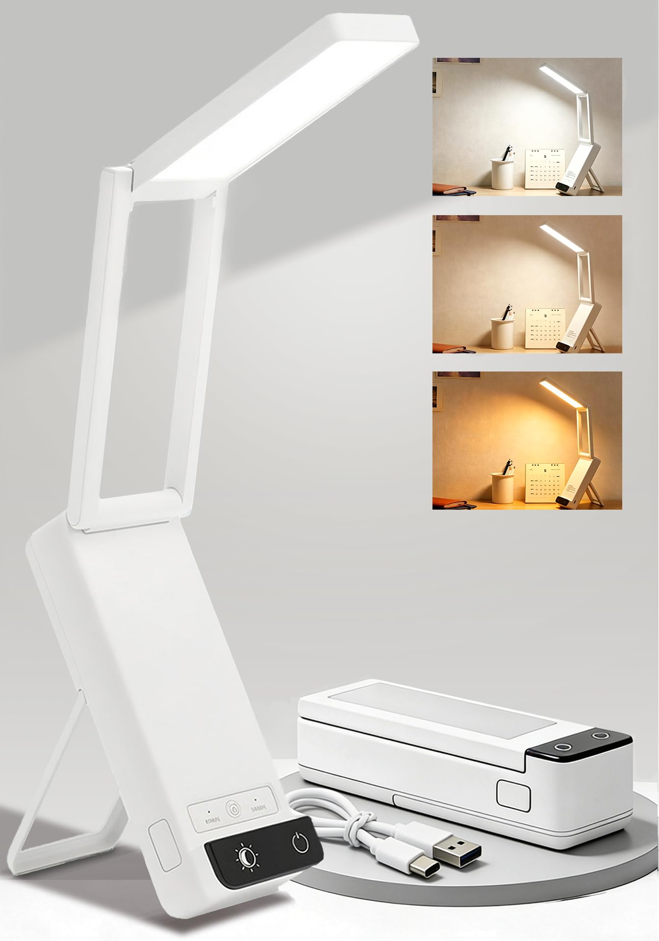 EZVALO Rechargeable Desk Lamp, 6000mAh Battery Wireless Light, Cordless Table Lamp for Book Reading, Foldable Mini Lamps & Porta
