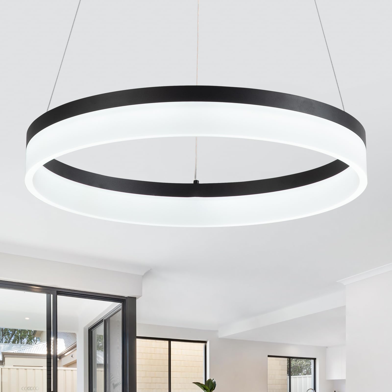Buccleuch Black LED Chandelier, Dimmable Round Chandelier for Dining Room Light Fixture Over Table, 19.7 inch Modern Pendant Lig