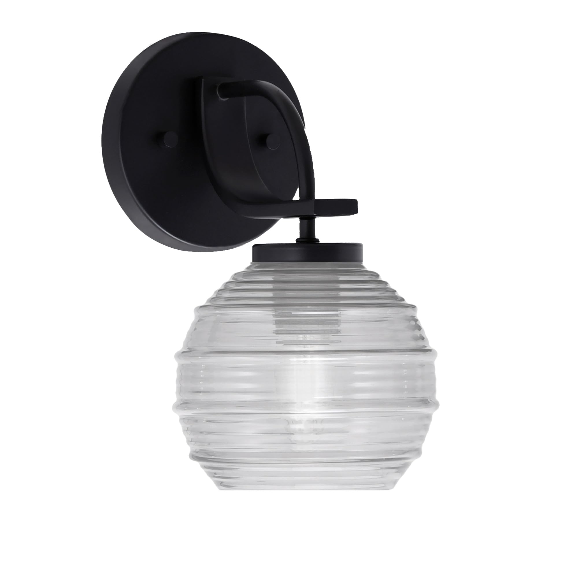 Cavella 1 Light Wall Sconce Shown In Matte Black Finish With 6" Clear Ribbed Glass