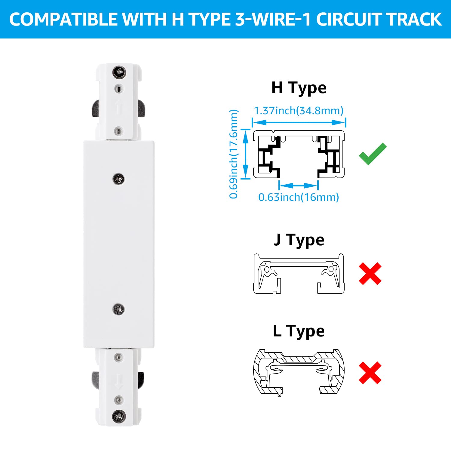LEONLITE H Track Power Feedable I Connector, UL Listed, Polycarbonate, White, Model 49905
