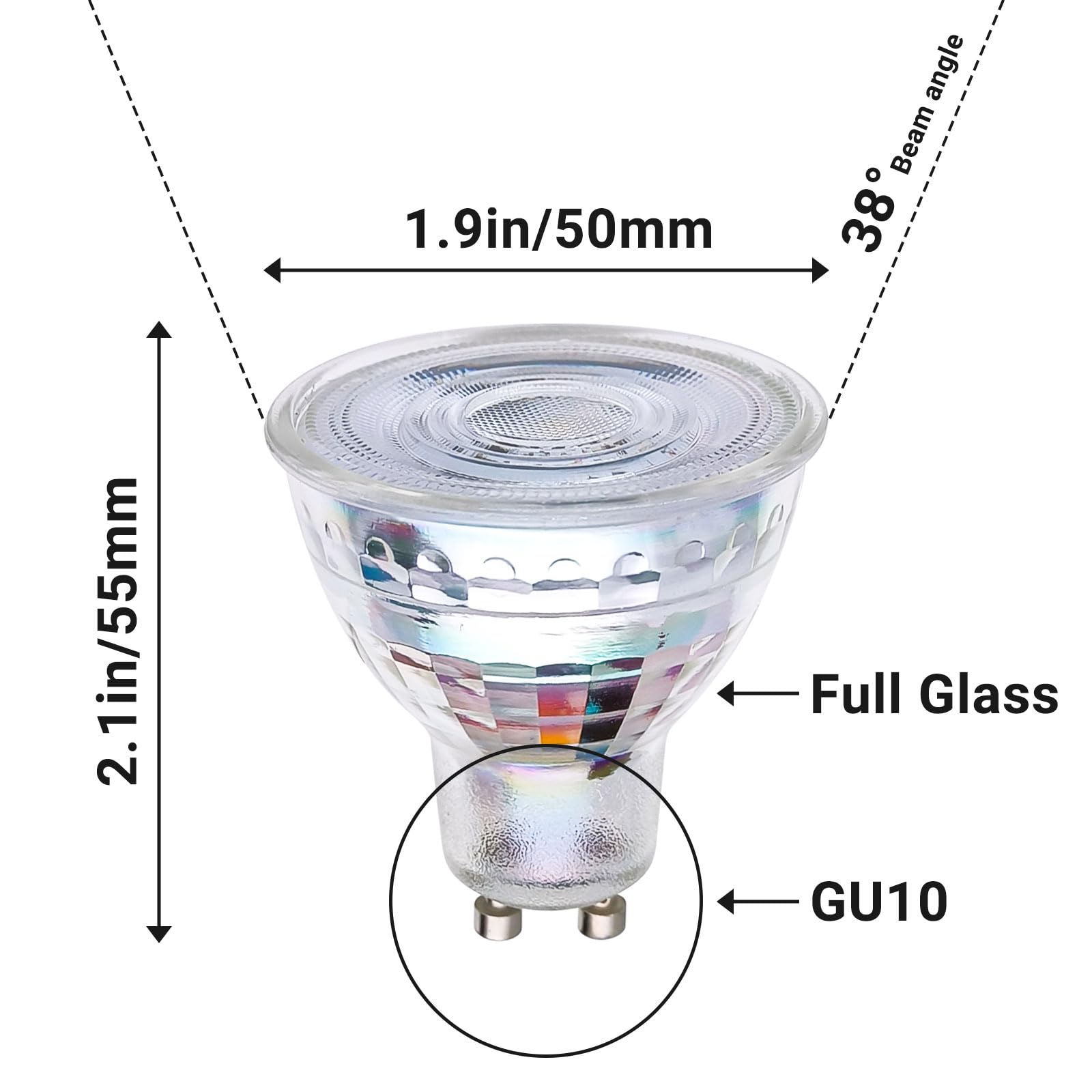 Listocasa Gu10 Led Light Bulbs 5000K Daylight White,5.5W(55W Halogen Equivalent), Dimmable Spotlight Gu10 Led Bulbs, Full Glass