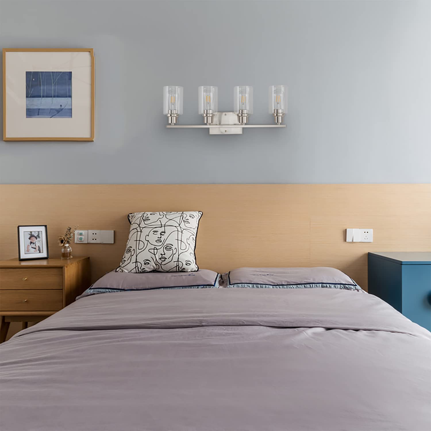 Filimitiy 4-Light Bathroom Light Fixtures, Brushed Nickel Vanity Light With Clear Glass Shade, Modern Wall Sconce For Mirror Bed