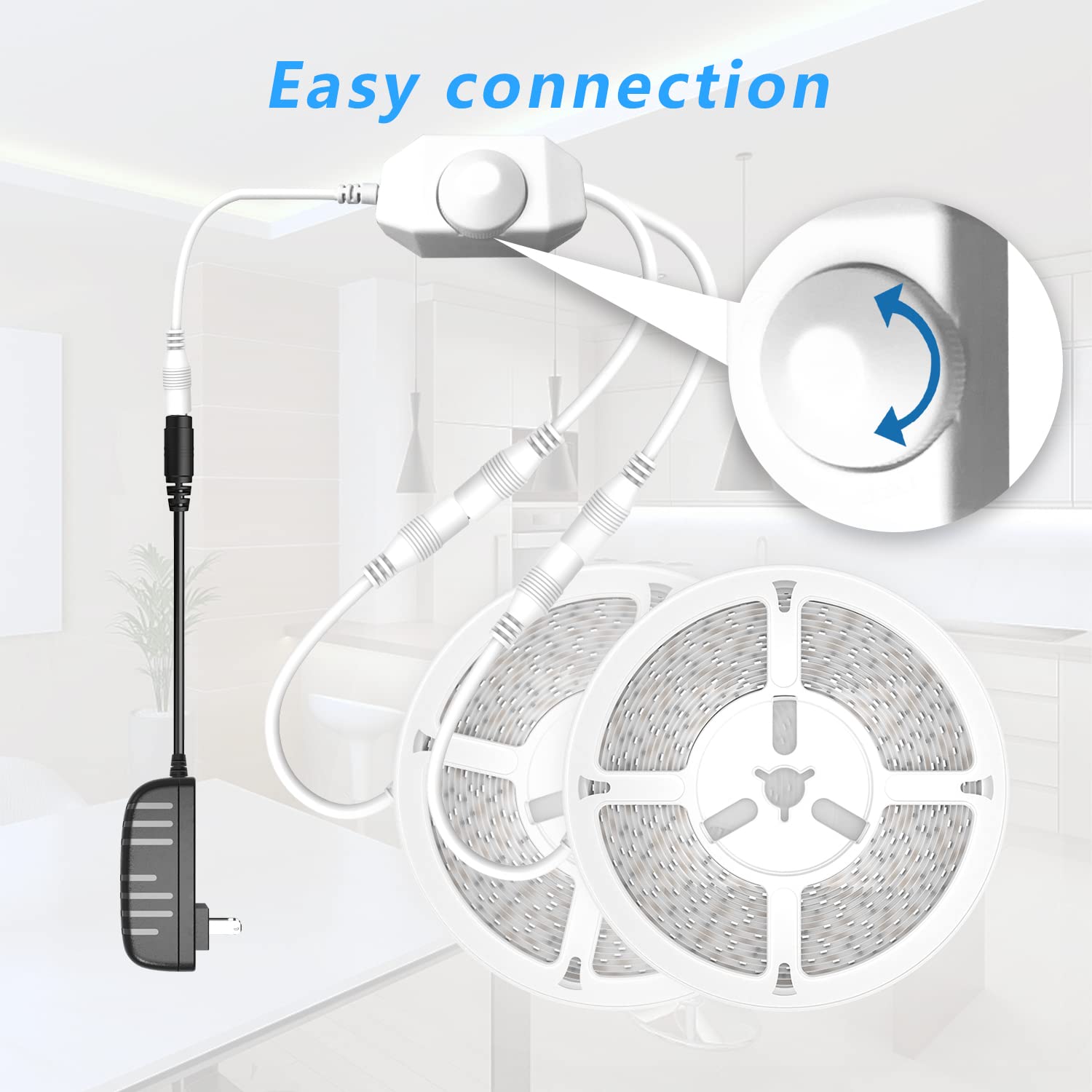 Phopollo White Led Strip Lights, 100Ft (2 Rolls Of 50Ft) Dimmable 6500K Daylight White Led Light Strip, 1800 Leds Flexible Led L