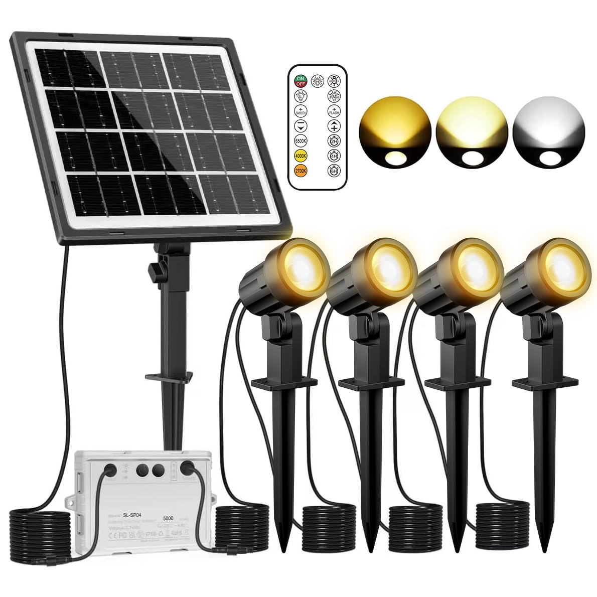 MEIKEE Solar Spot Lights, 4-in-1 Landscape Lights, 4W/6V, IP66 Waterproof, 2700K/4000K/6500K, Model SL