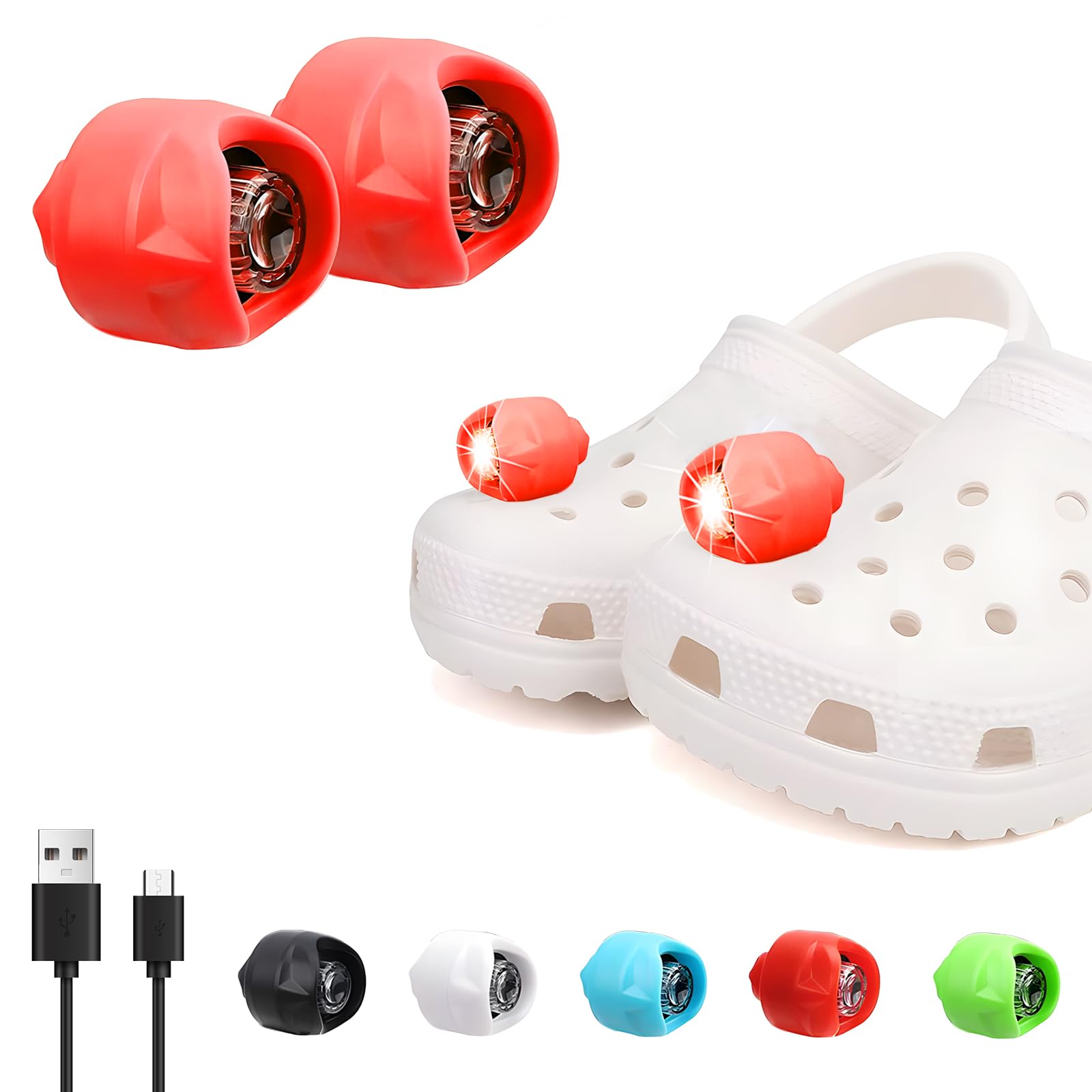 Vergissm Rechargeable Headlights Compatible With Croc 2Pcs, Flashlights Attachment, Lights For Shoes With 3 Light Modes For Camp