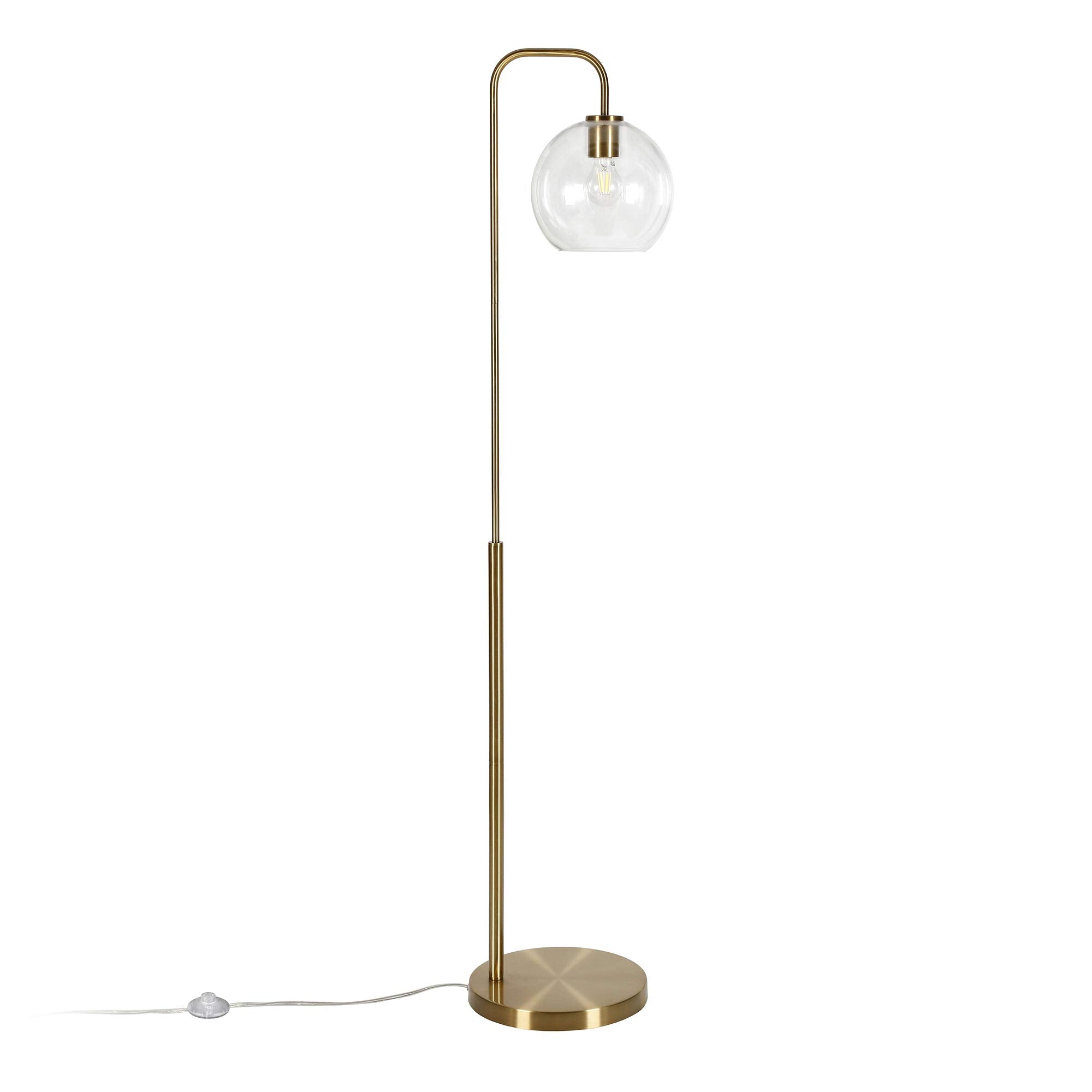 Henn&Hart Harrison Arc Floor Lamp, 62in Tall, Brass/Clear, Model FL0294