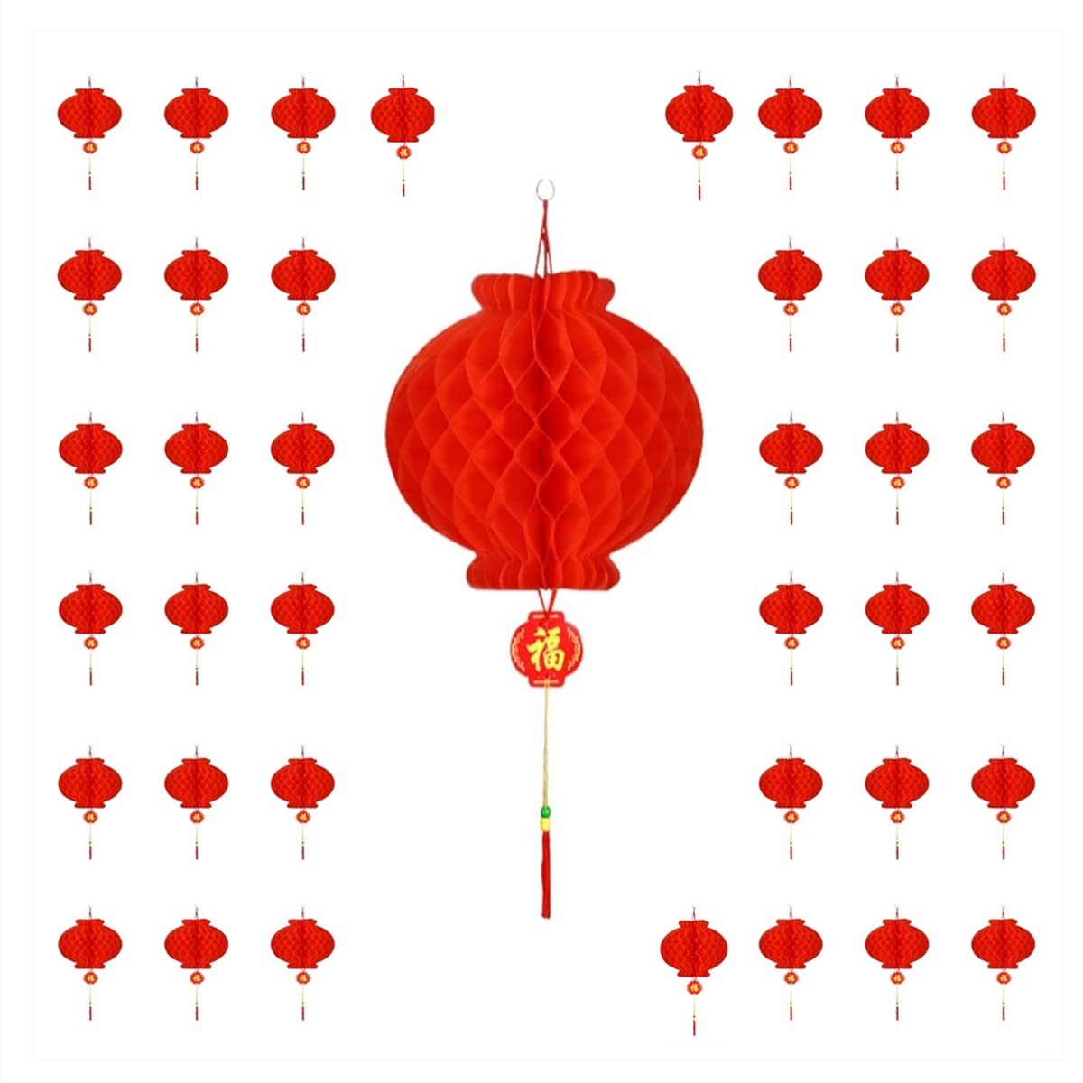 KYMY 40pcs Chinese Red Paper Lanterns, 2025 Red Hanging Round Decorative Chinese Paper Lanterns for Lunar Snake New Year,Spring 