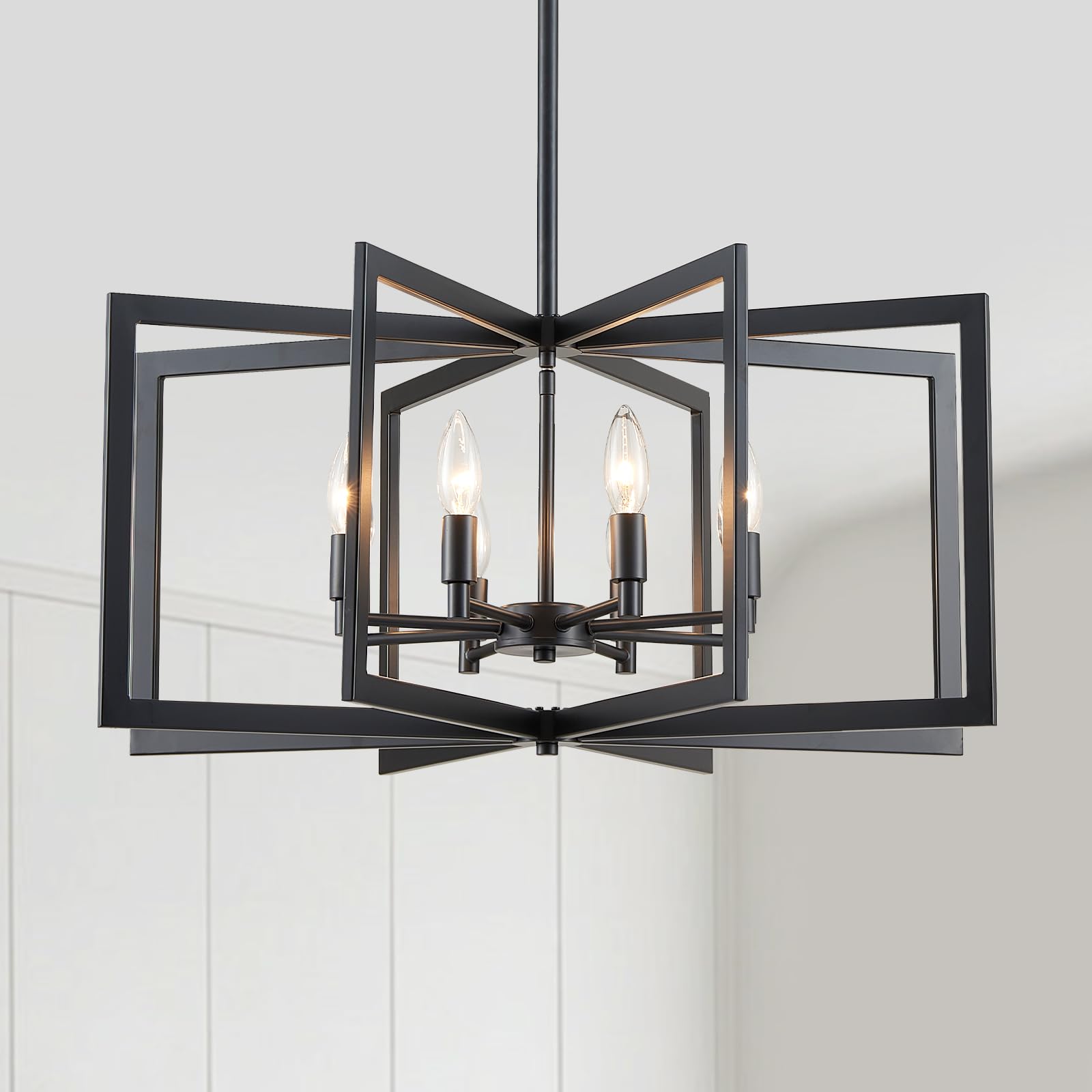 Cabvope 8-Light Black Chandelier 26 Inch Large Modern Farmhouse Dining Room Light Fixture for Living Room Kitchen Entryway Geome