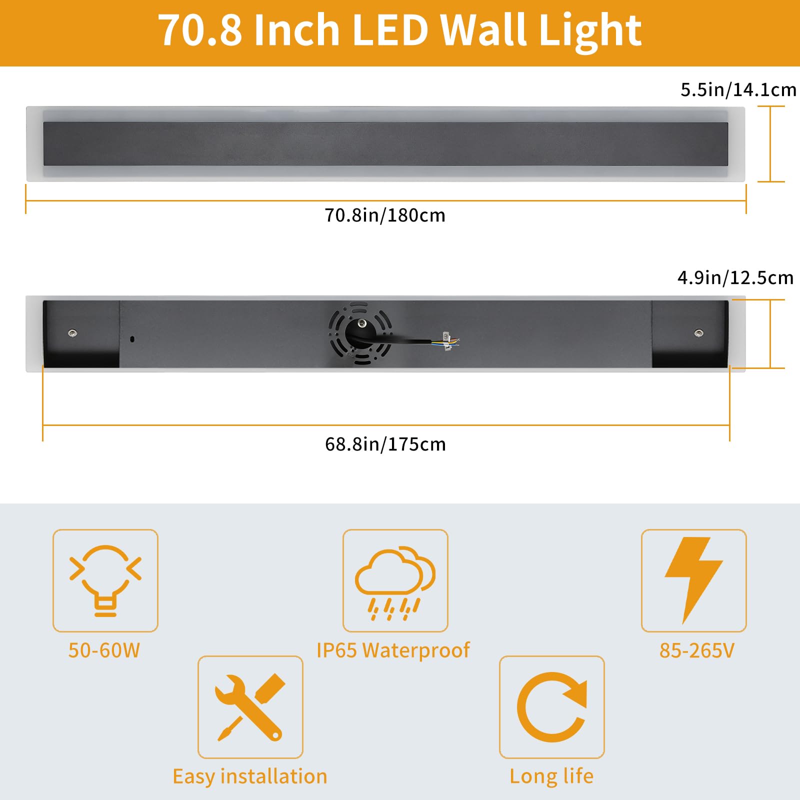 Upgrade Widened 2 Pack Led Outdoor Wall Lights, 71Inch Modern Lighting Fixture, 3000K Warm White, Ip65 Waterproof, 60W, White Ac