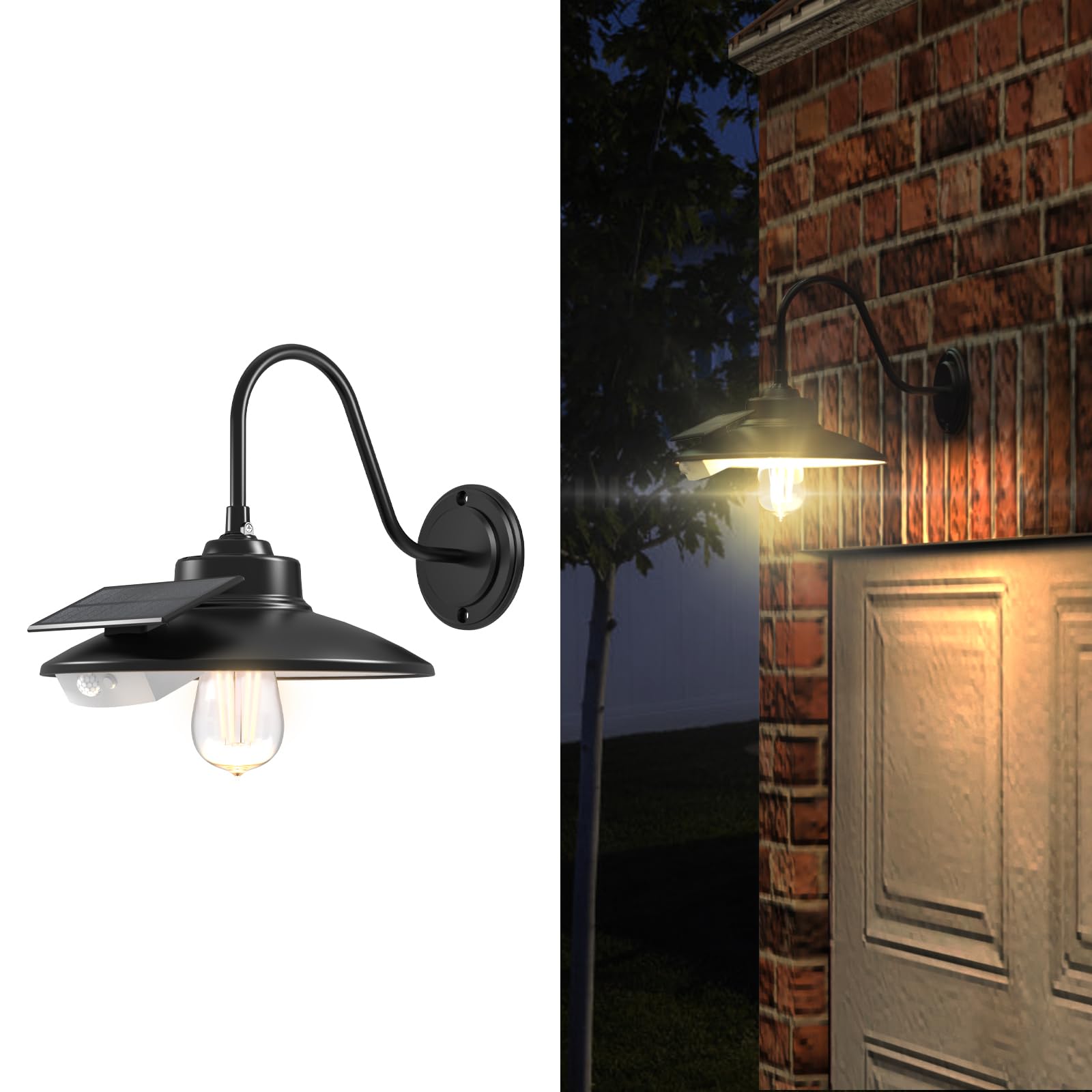 APONUO Solar Barn Light with 3 Lighting Modes, Solar Wall Lights Outdoor Motion Sensor Waterproof Rustic Vintage Gooseneck Solar