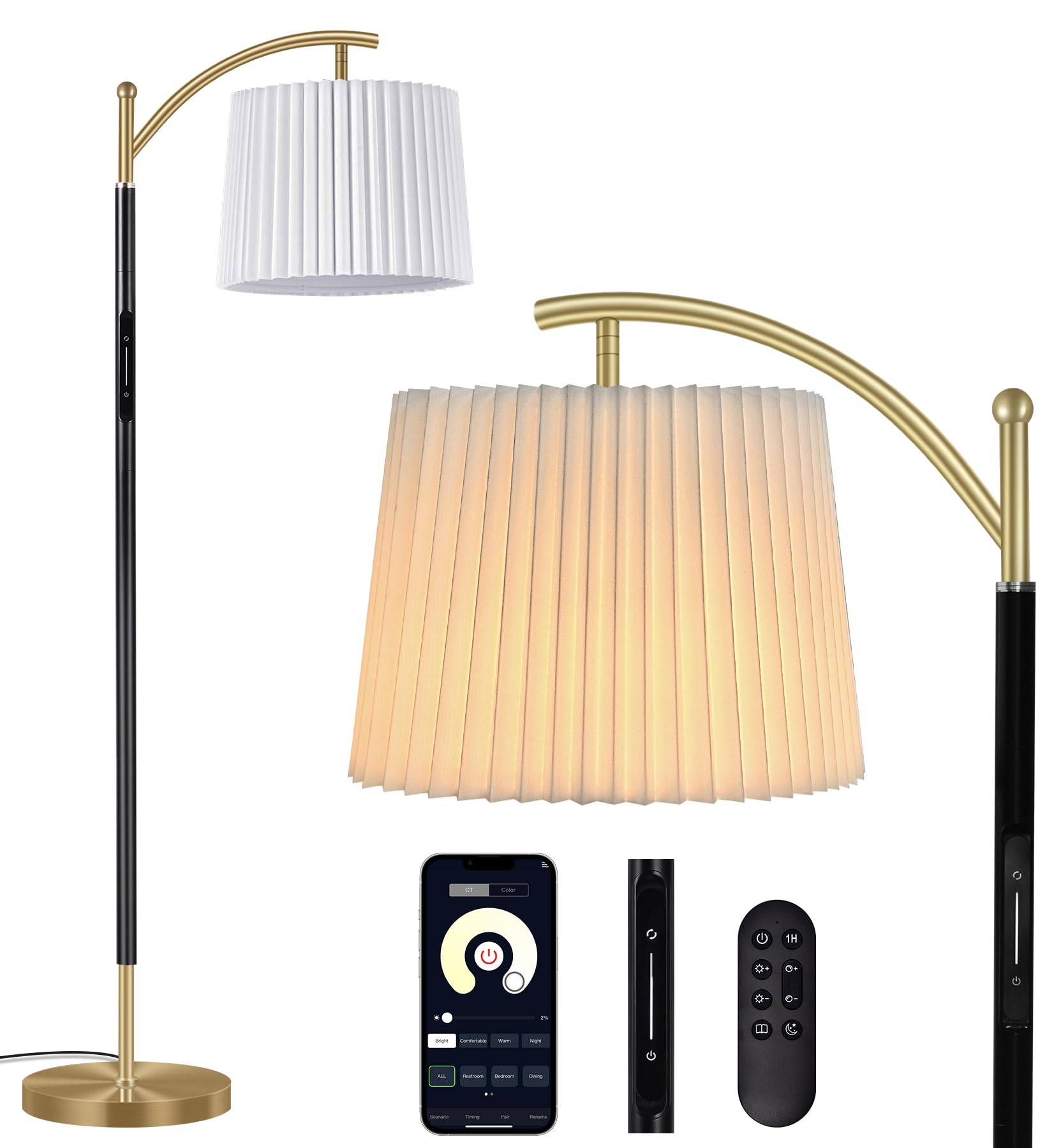 Etto Floor Lamp, LED Floor Lamp with APP & Remote & Touch Control, Stepless Color Temperatures and Brightness, Tall Standing Lam
