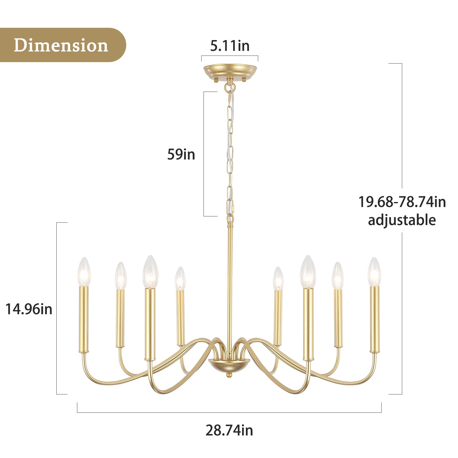 Generies Antique Gold Farmhouse Chandelier, 8 Light Rustic Lighting Fixture Modern Industrial Candle Ceiling Light For Dining Ro