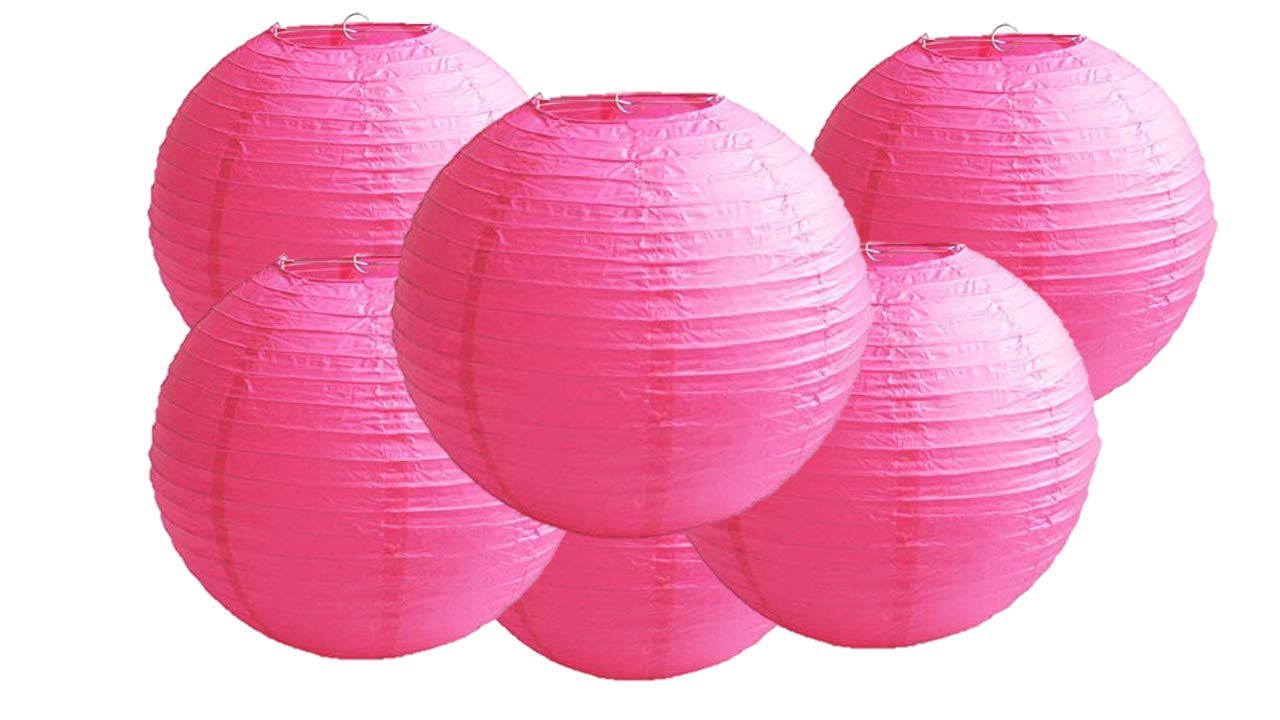 Pack Of 6 Round Paper Lanterns Lamp Wedding Birthday Party Decoration (Hot Pink, 18''/45CM)