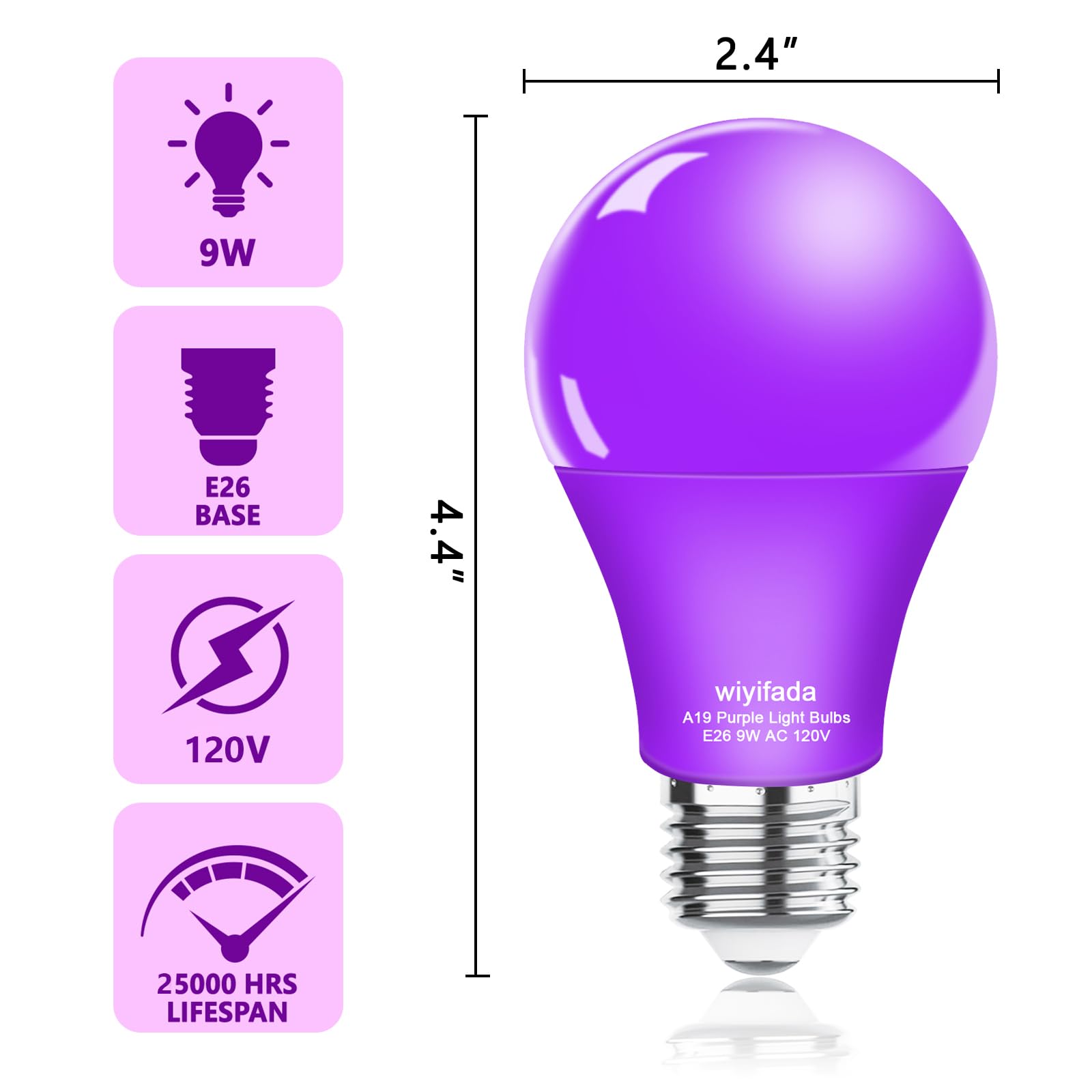 Wiyifada Led A19 Purple Light Bulb 2 Pack  9W Purple Led Light Replace Up To 100W  E26 Base Ac120V Dimmable Colored Light Bulb For Porch  Home Lighting  Party Decoration  Holiday Lighting