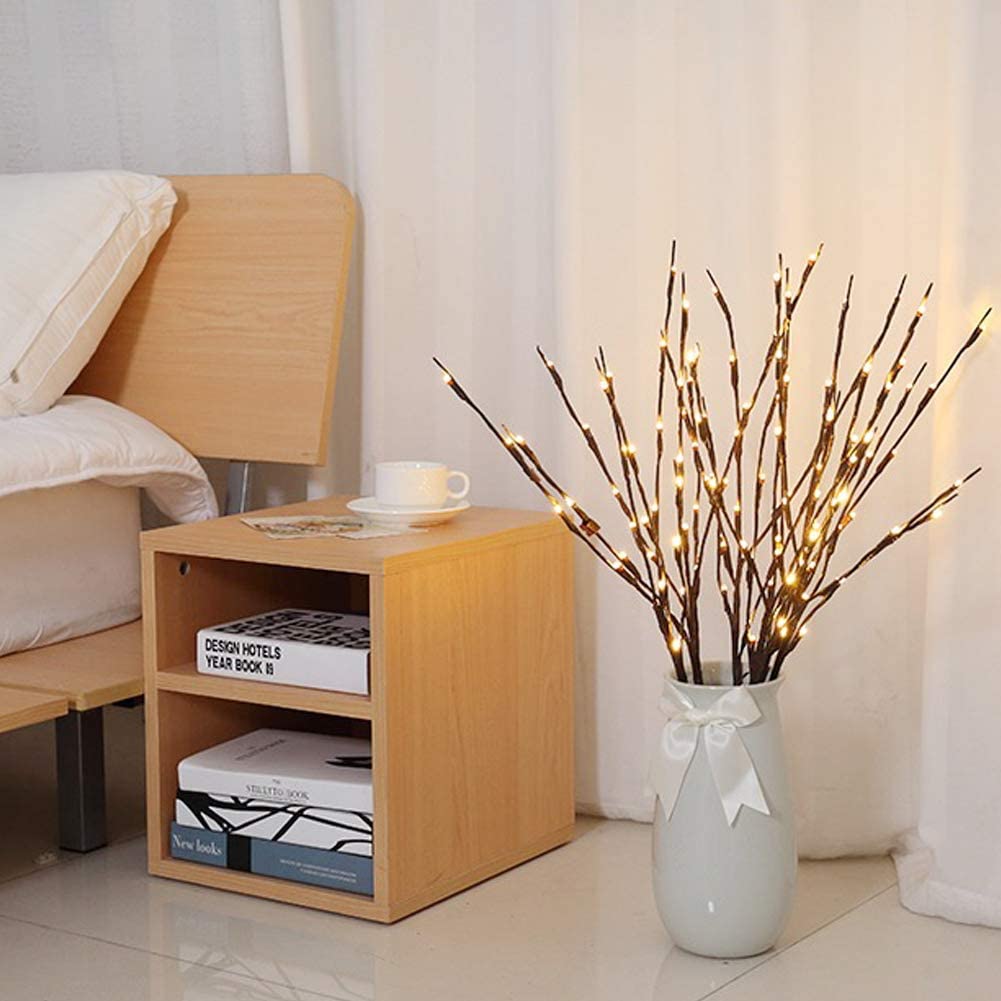 Vanthylit Lighted Twig Stakes Set of 2, 30" Brown Plastic, 120 Warm White Lights for Indoor/Outdoor Pathway Decoration