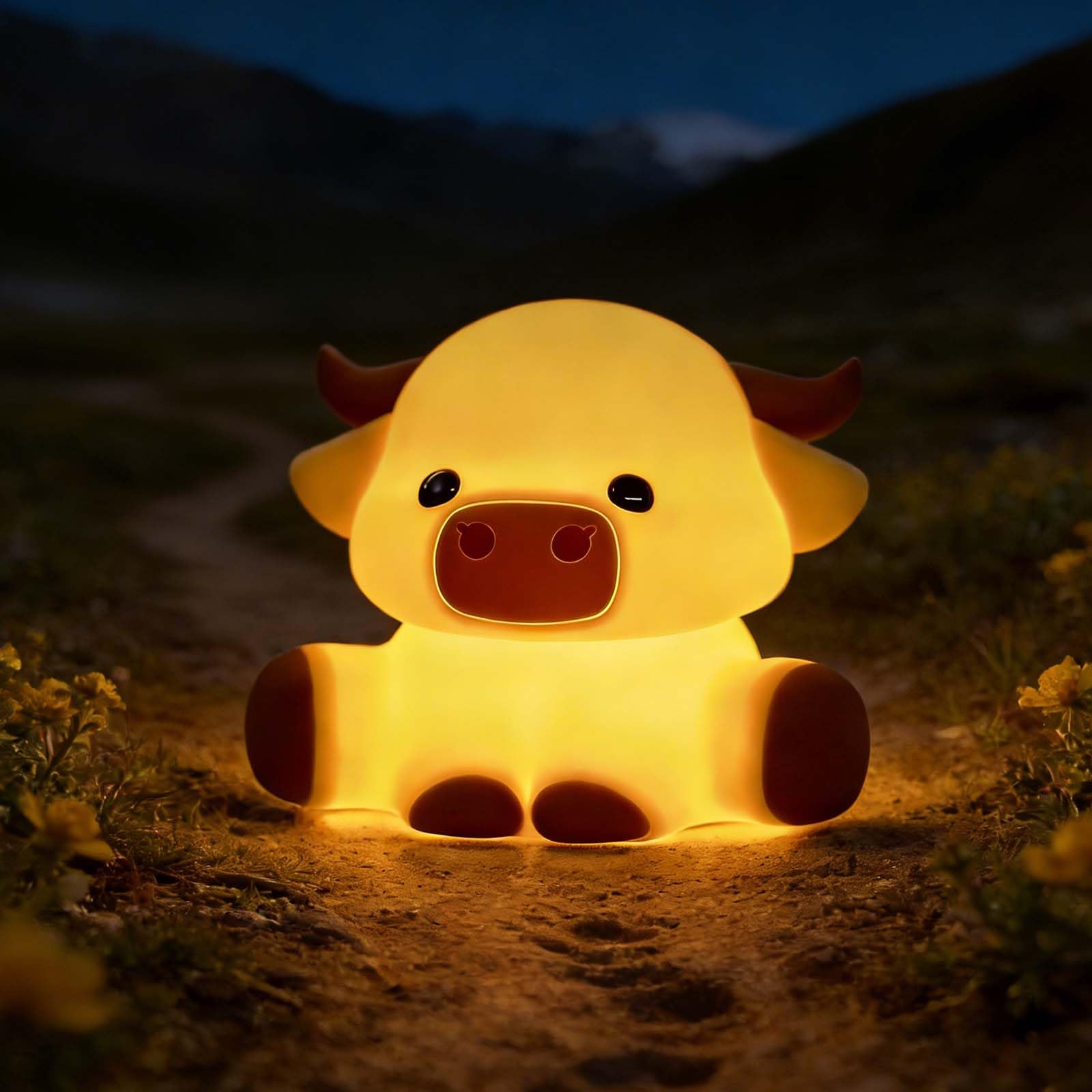 AINEEU Highland Cow Night Light for Kids, Squishy Touch Control Rechargeable Dimmable Lamp with Timer, Cute Animal Nursery Night