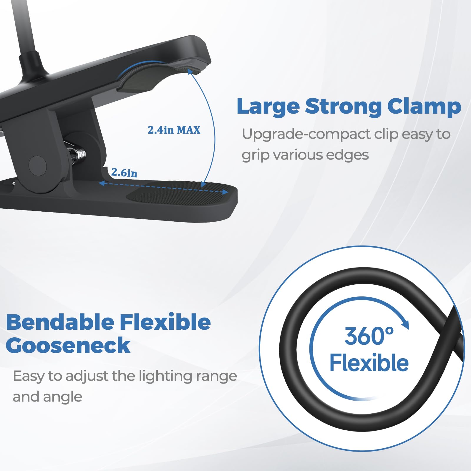 Cuhioy 2Pack Clip On Reading Light, 5 Colors 5 Brightness Bed Light For Headboard, Battery Rechargeable Flexible Neck Desk Lamp
