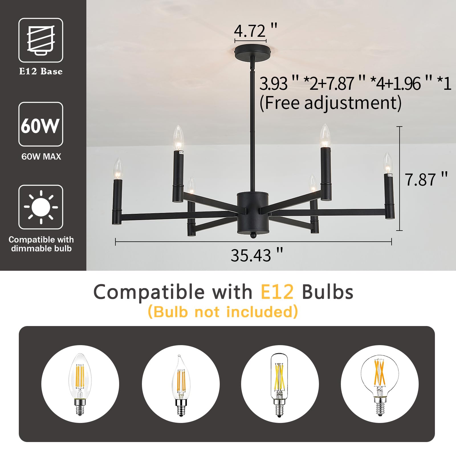 Asgyisa 6-Light Candle Chandeliers Modern Black Farmhouse Ceiling Light Fixture Industrial Pendant Lighting For Dining Room Livi