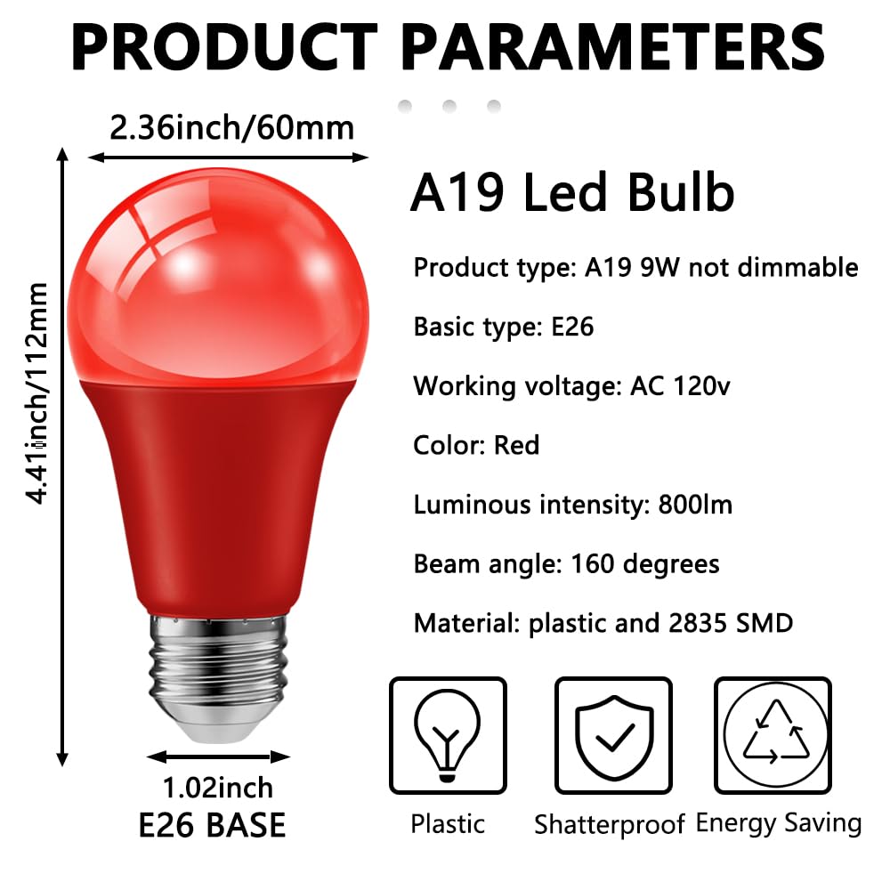 Haraqi 4 Pack 9W (60W Equivalent) 120V E26 Base A19 Led Colored Light Bulb  Green And Red Led Lights For Party Christmas Decor And Halloween Lighting