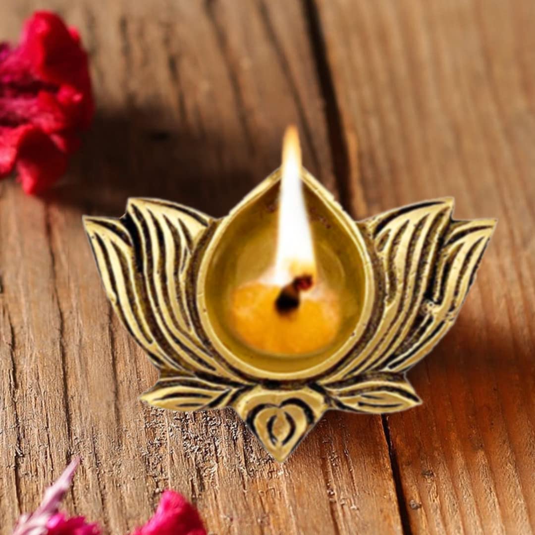 The Advitya Lotus Shaped Brass Diya for Puja/Kamal Brass Deepam/Deepak/Oil Lamp for Diwali Pooja/Diwali Unique Gift/Unique Home