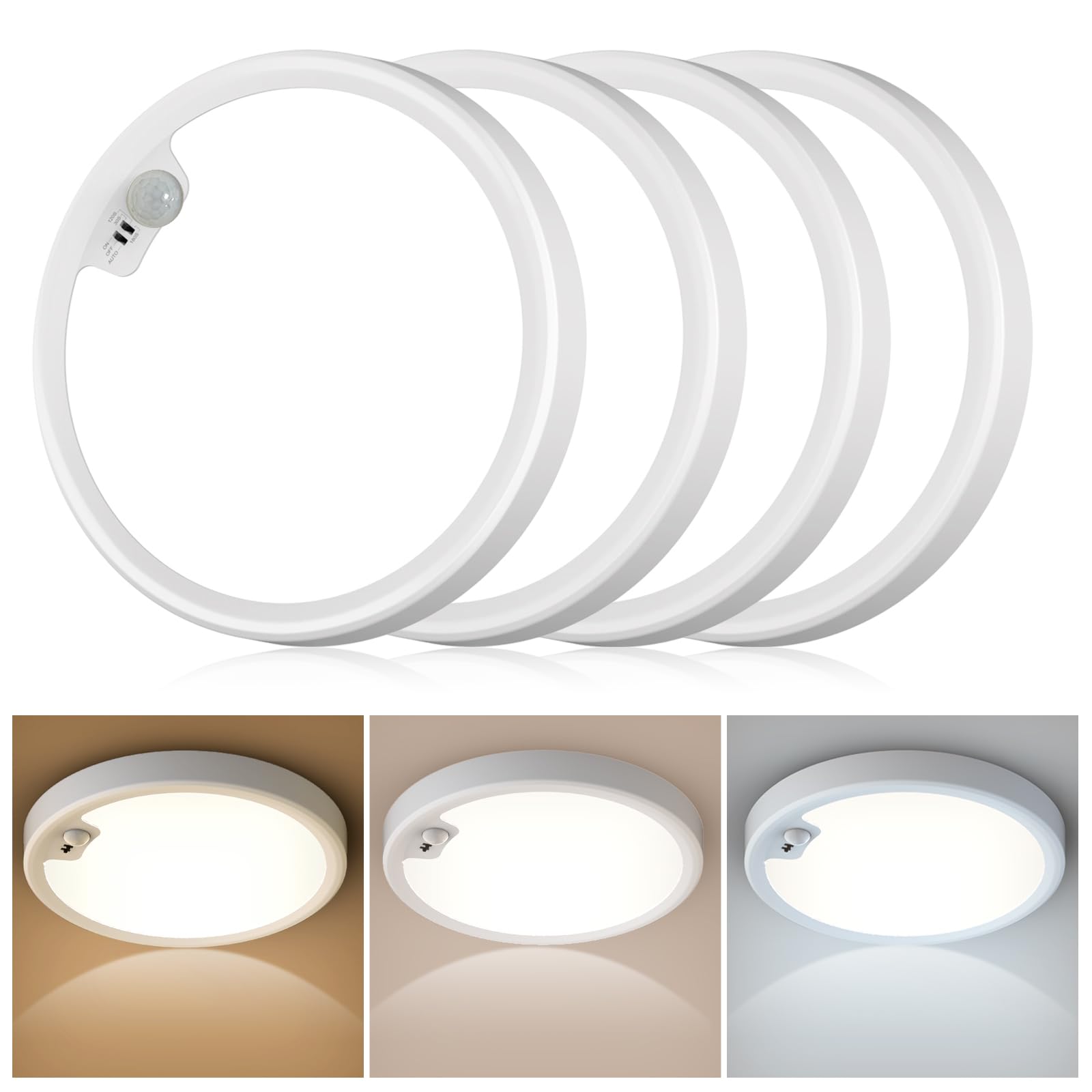 4PACK Flush Mount Ceiling Light Fixture Wired, Motion Sensor Ceiling Light 18W/1600LM, Motion Sensor Light Indoor for Stair Clos