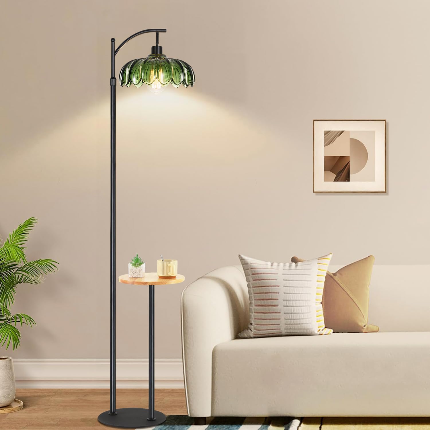Qiyizm Floor Lamp For Living Room Bedroom Boho Rattan With Remote Standing Lamp Dimmable Arc Black Farmhouse Wicker Bamboo Lamp 