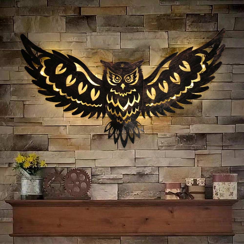 Diinor Solar Outdoor Wall Decor Lights Owl Hanging Solar Lights Outdoor Metal Solar Garden Lights Porch Patio Yard Decorative Large 23.62Inch Warm White