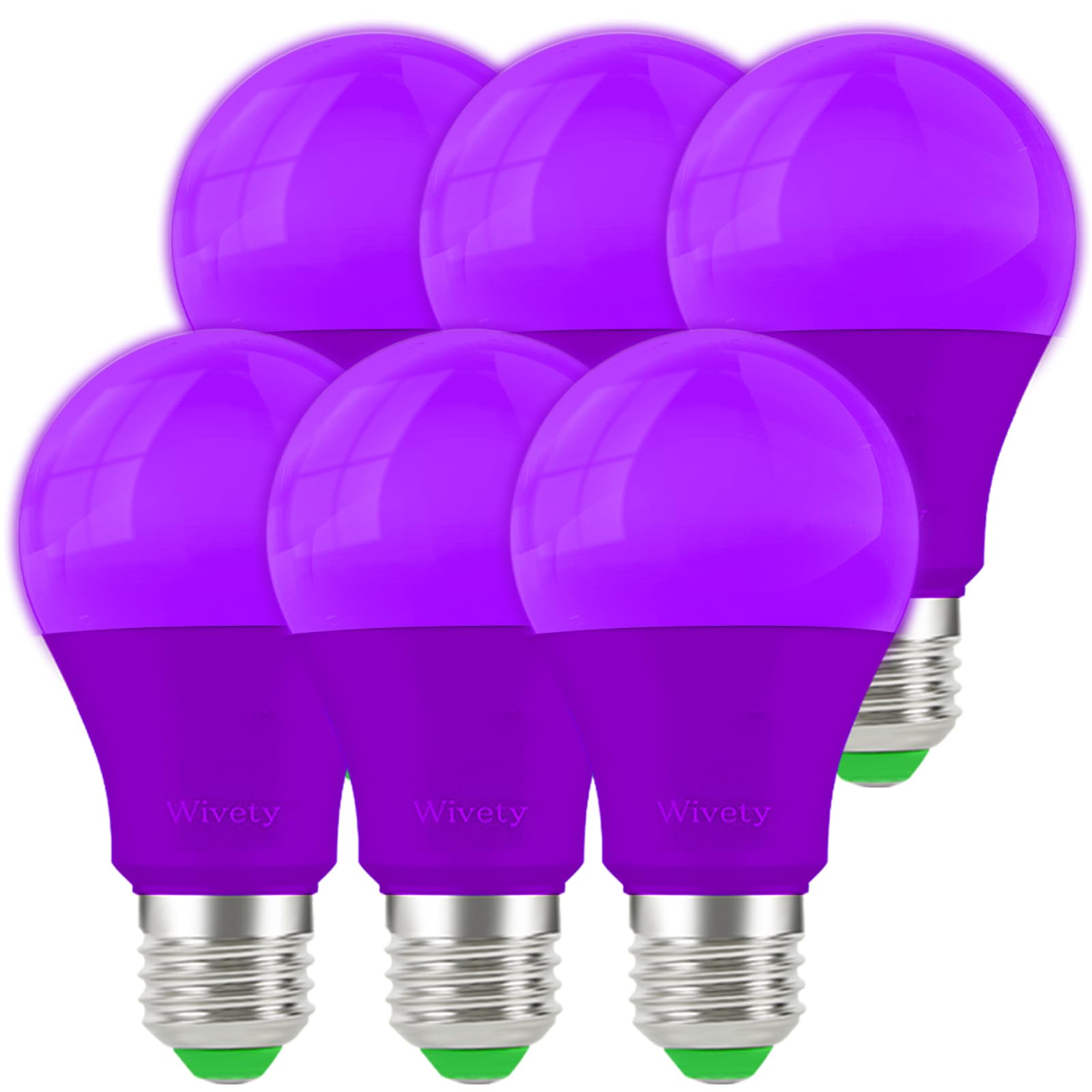Wivety Purple Light Bulbs  A19 E26 Base  9W Led Purple Light Bulbs For Outdoor Porch  Indoor Party Decoration  Holiday Lighting  Halloween Decorations  Christmas Decoration(6 Packs)