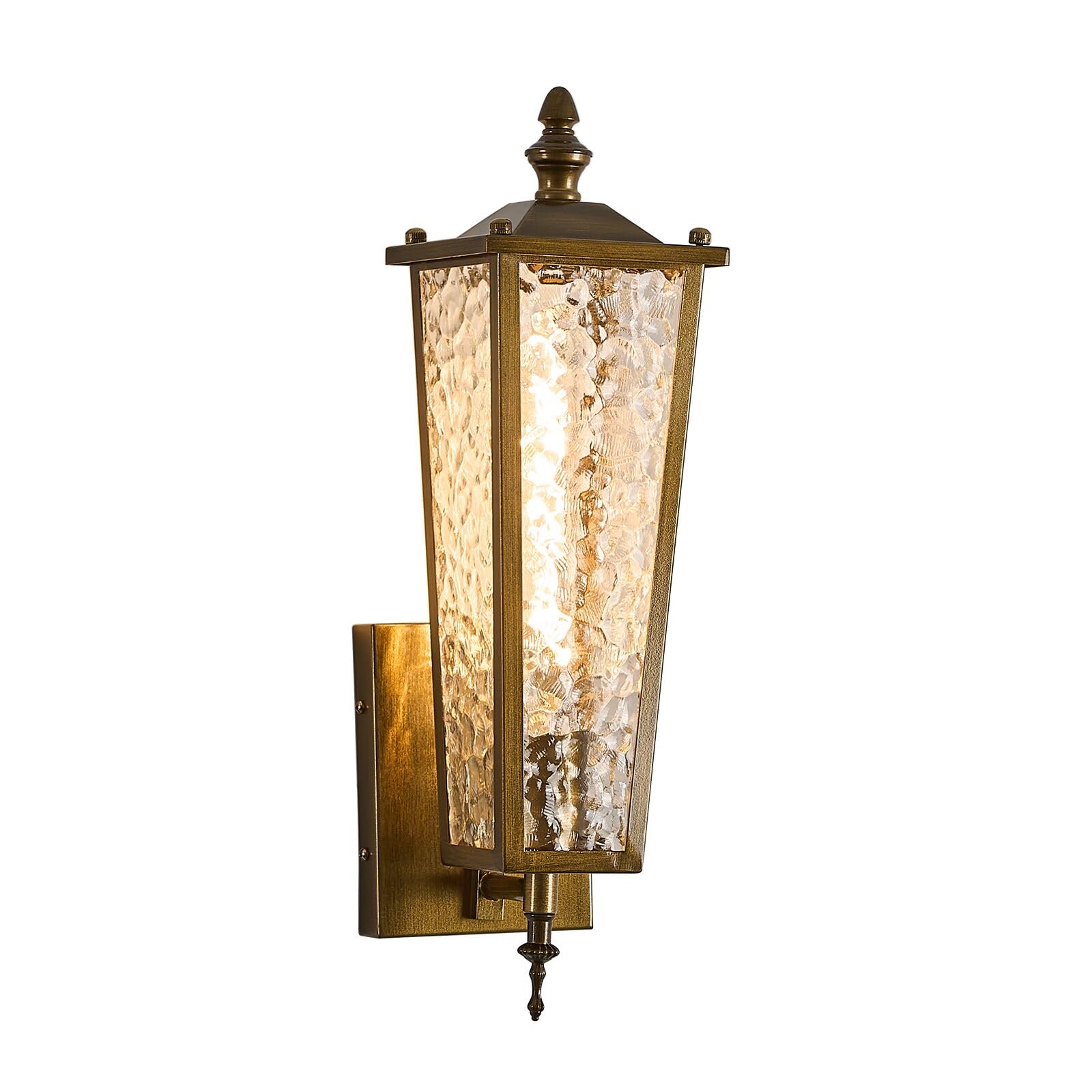 BIEOCUR 2-Pack Outdoor Wall Sconce, Vintage Gold Exterior Light Fixture with E26 Sockets & Glass, H17.7in Waterproof Porch Lante