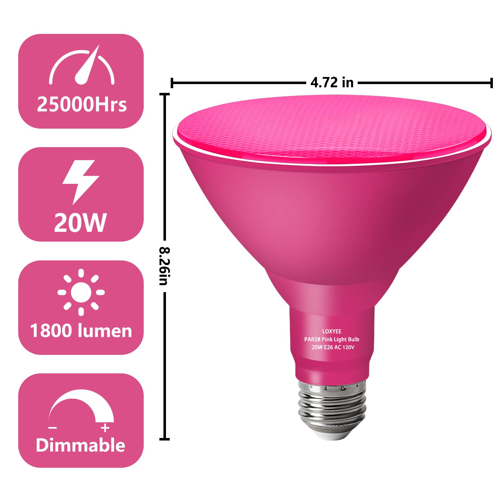 LOXYEE Par38 LED Flood Light Bulbs, 20W Replace 200W, Pink, E26 Base, 2 Pack for Halloween & Party Decor