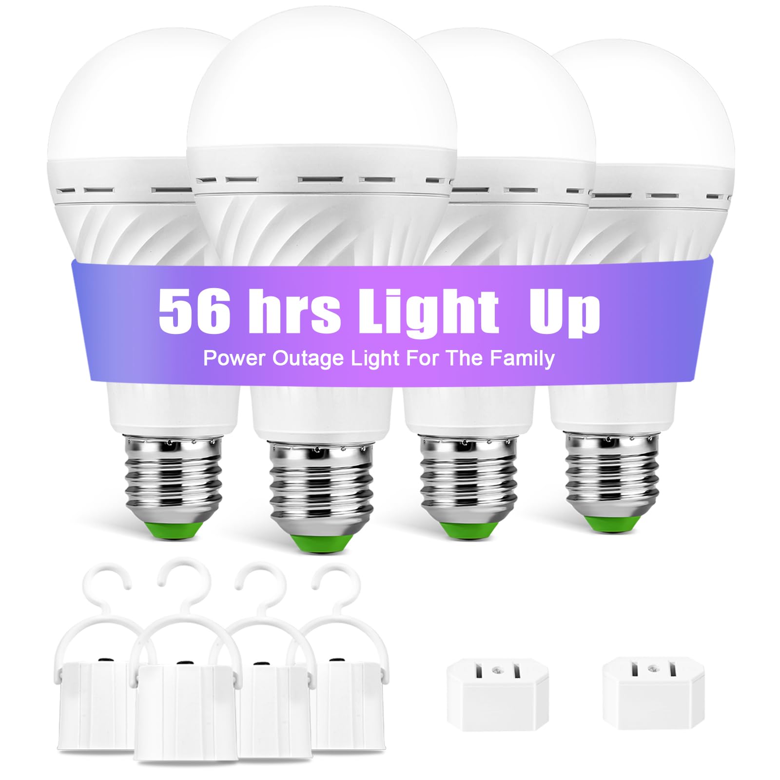 LHZHENG Emergency Rechargeable Light Bulb, 12W 60W Equivalent, White, E27, 4 Pack, Model TWHLQ-PR1