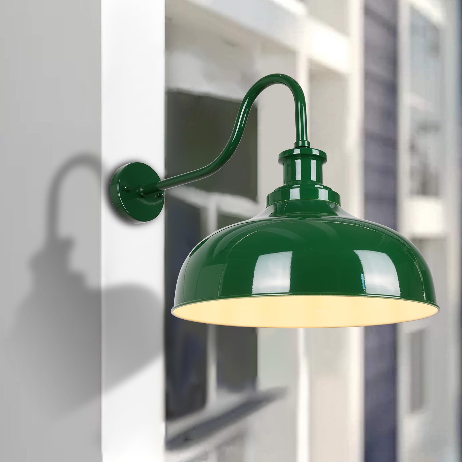 Diyel Outdoor Barn Light  16 Inch Dome Rustic Outdoor Wall Sconce  Farmhouse Exterior Wall Mount Lighting Fixture  Industrial Green Wall Lantern For Porch  Entryway  Garage  Rz007L Gr+Wh