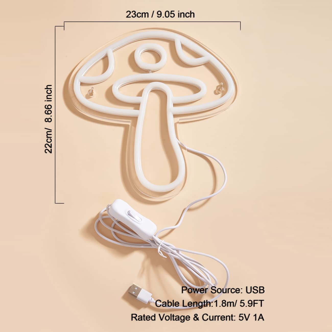 Chi-buy LED Neon Mushroom Sign, USB Powered Night Light Lamp, Green Polystyrene Decor for Game Room, Bedroom, Kids