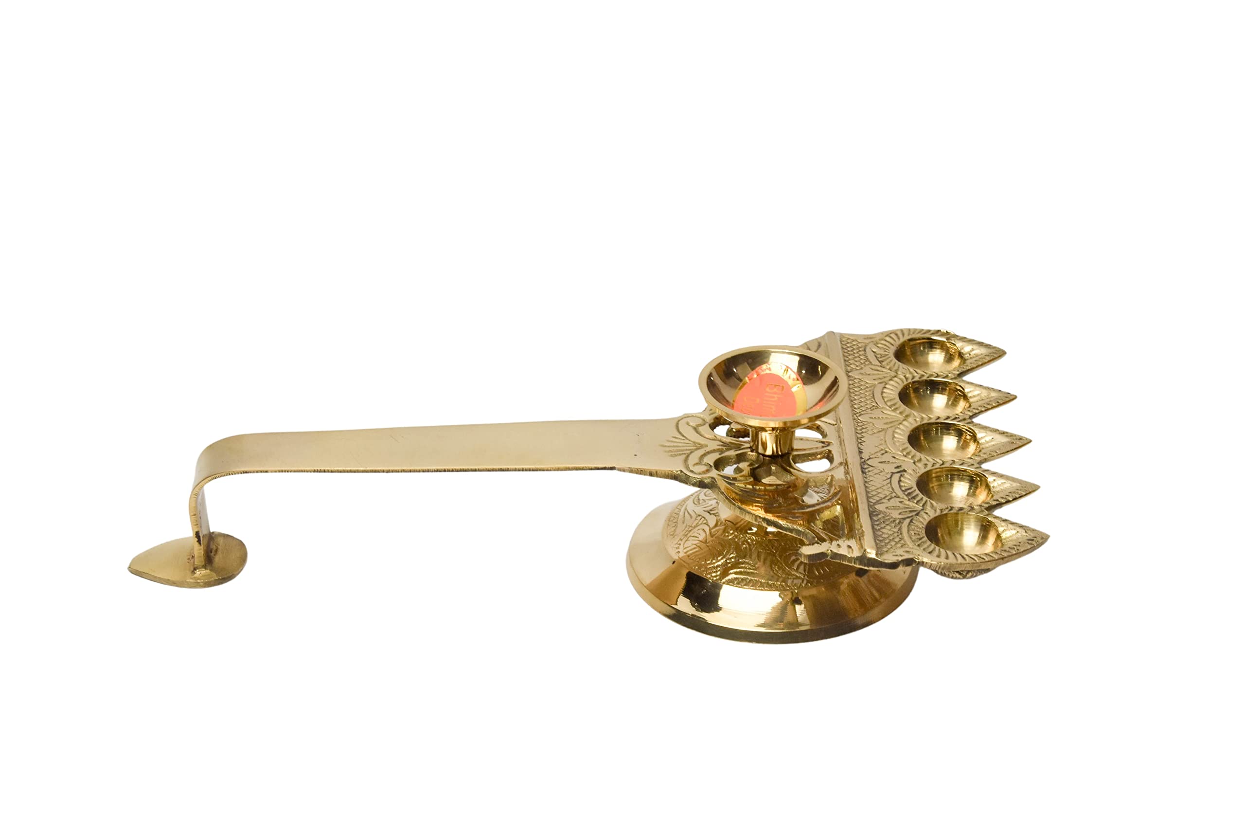 Bhimonee Decor Pure Brass Panch Aarti, Deep, Deepak, Diya for Pooja Purposes, 2.4 Inches, 370gm
