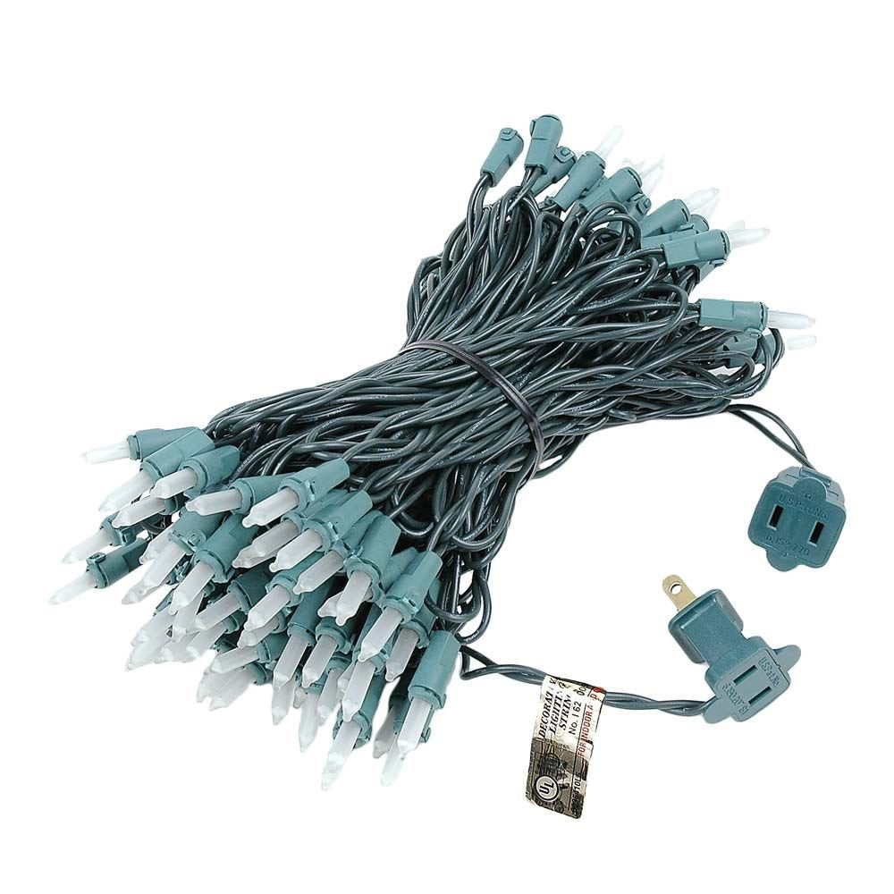 Novelty Lights 50 Feet 100 Bulbs Traditional Incandescent Mini Lights, Frosted On Green Wire With 6 Spacing, Commercial Grade An