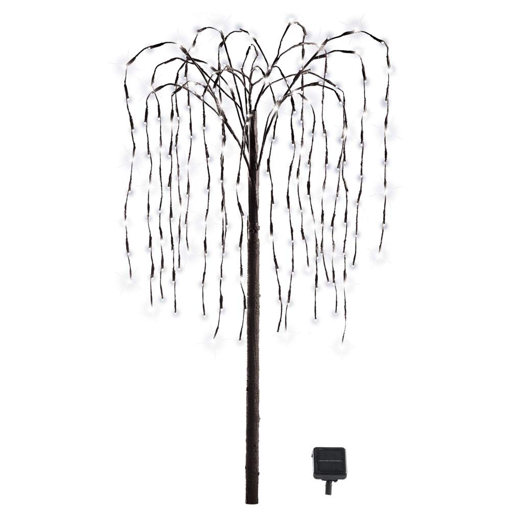 Collections Etc. LED Solar Willow Tree, Outdoor Solar Tree with Colorful Solar-Powered Lights with Adjustable Branches, White Li