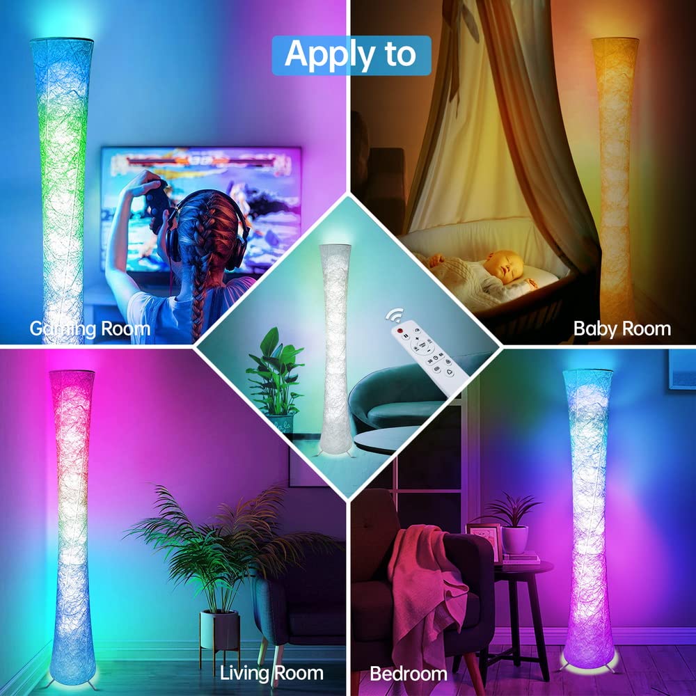 WORLD WIN 61'' Smart RGB LED Floor Lamp - Music Sync, 16 Million Colors, Remote & APP Control, Color Changing for Bedroom Living Room