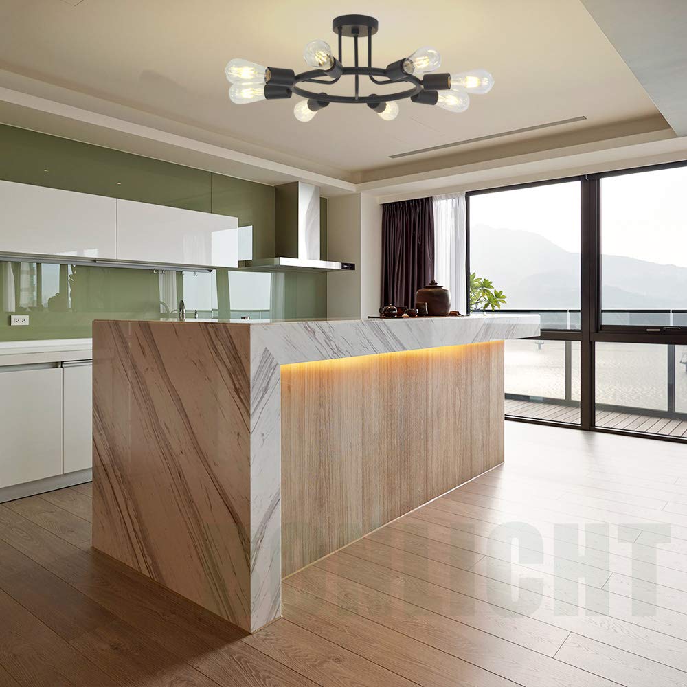 Bonlicht 8 Lights Semi Flush Mount Sputnik Ceiling Light Modern Metal Chandelier Lighting Black Industrial Vintage Sputnik Light