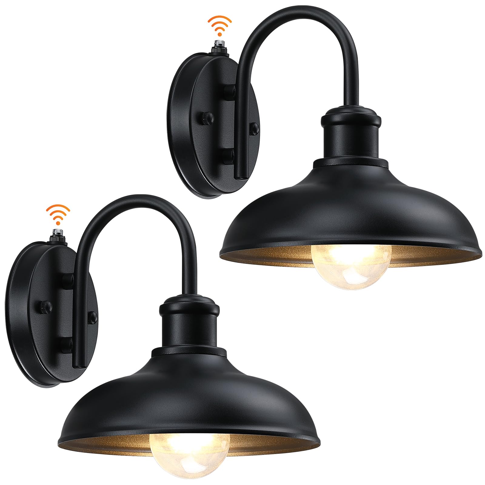Dusk to Dawn Gooseneck Outdoor Light Fixtures, 2-Pack Farmhouse Barn Lights for Porch, Industrial Black Exterior Wall Sconce for Garage, Patio, E26 Base Anti-Rust for Garage Frontdoor Entryway Doorway