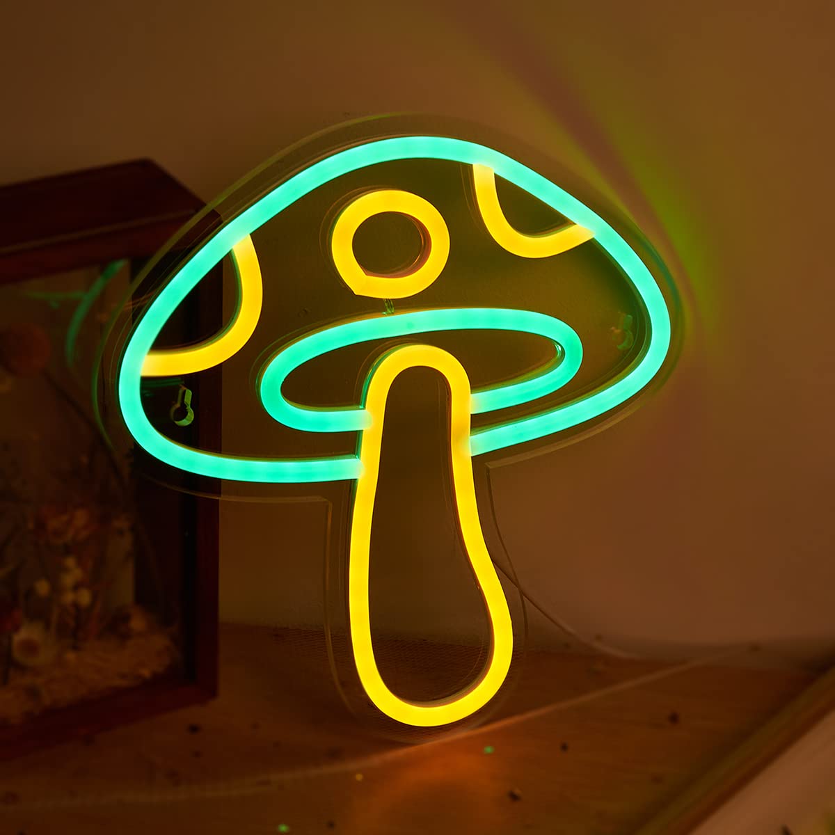 Chi-buy LED Neon Mushroom Sign, USB Powered Night Light Lamp, Green Polystyrene Decor for Game Room, Bedroom, Kids
