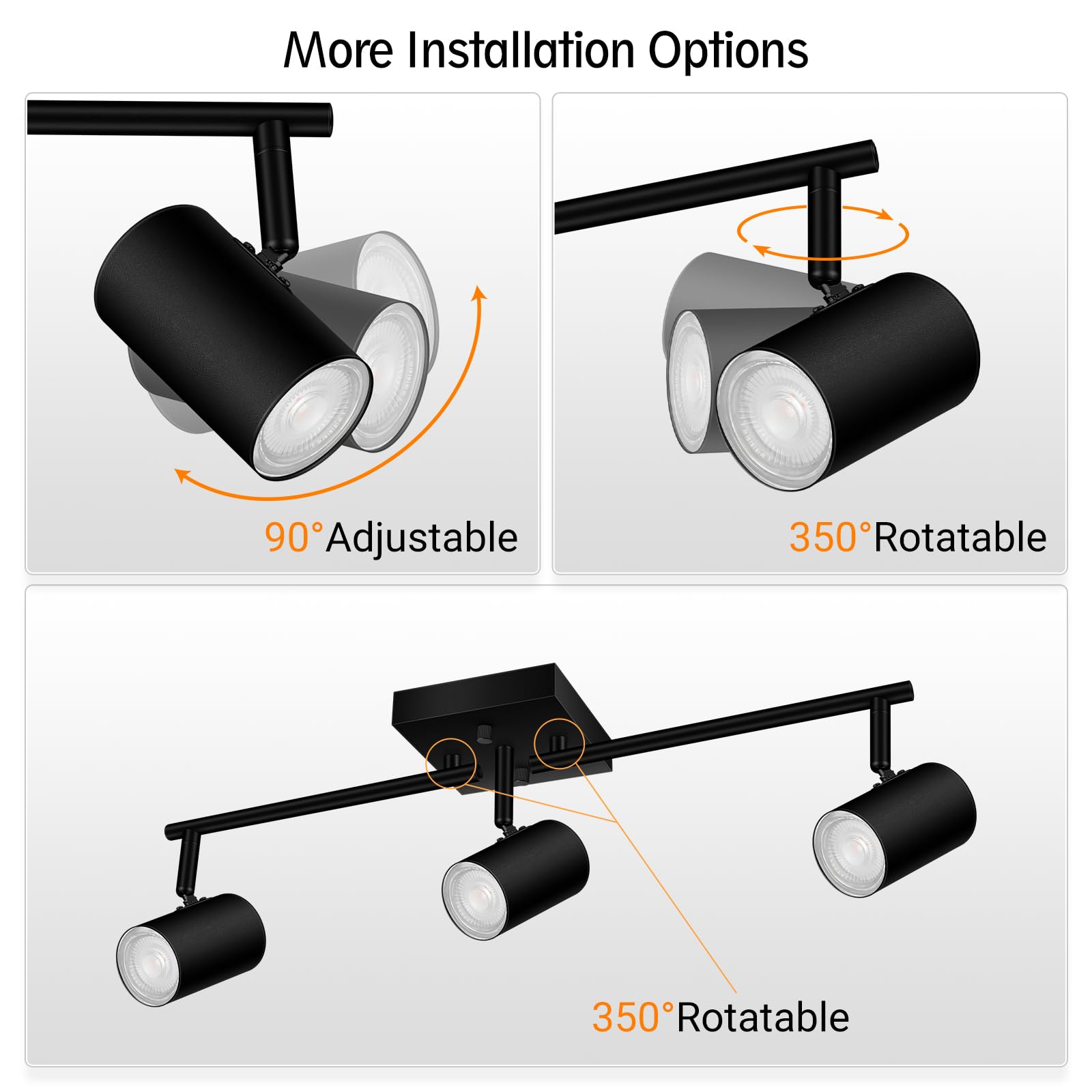 BoostArea 3 Way Track Lighting Kit, LED Ceiling Fixtures, Metal, Black, Model C0531