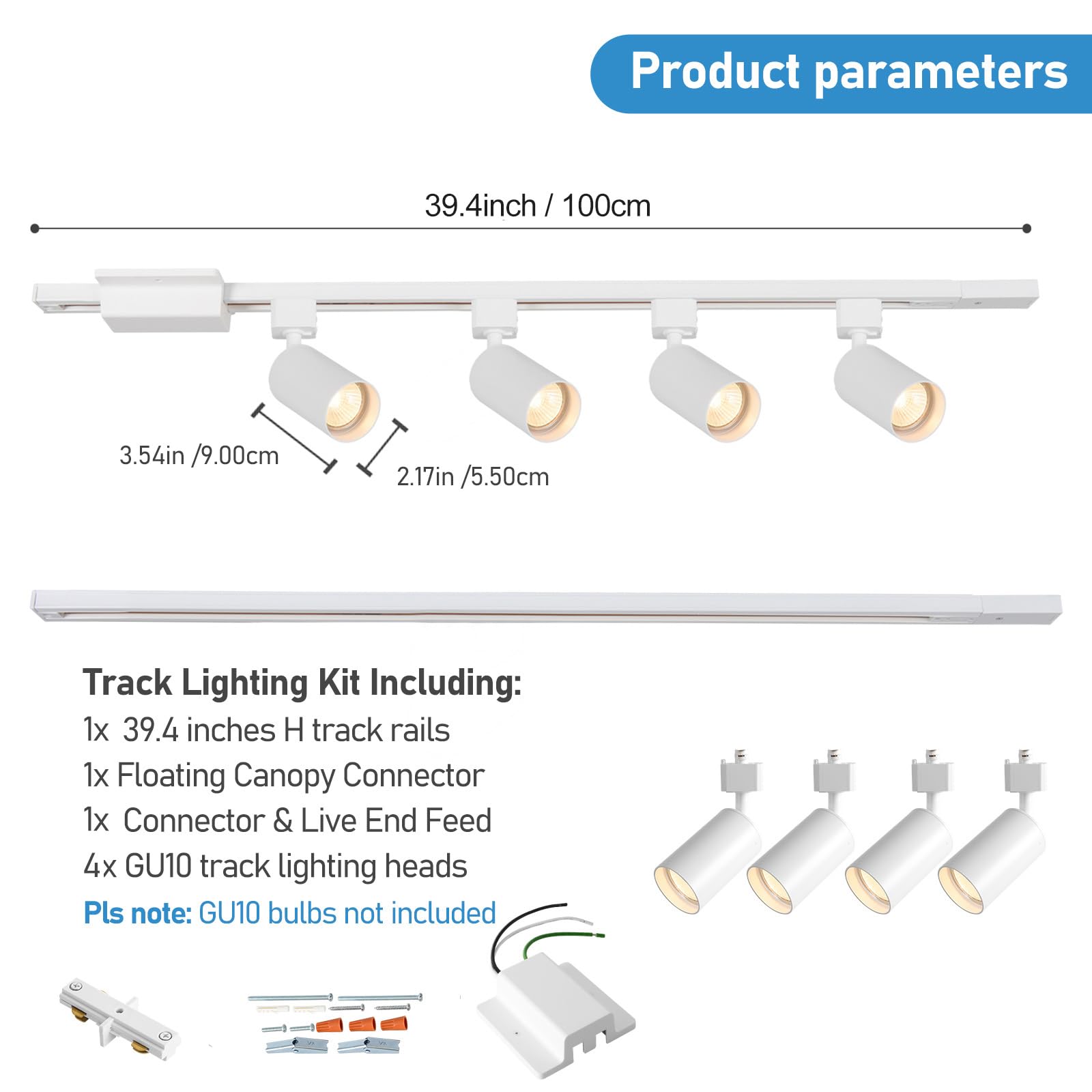 Hiiglxii 4-Light Led Track Lighting Kit With 3.3Ft H Track Lighting Rails & Floating Canopy Connector  Gu10 Track Light Kit  Modern Kitchen Track Lighting Fixtures Ceiling Spot Light  White (No Bulbs)