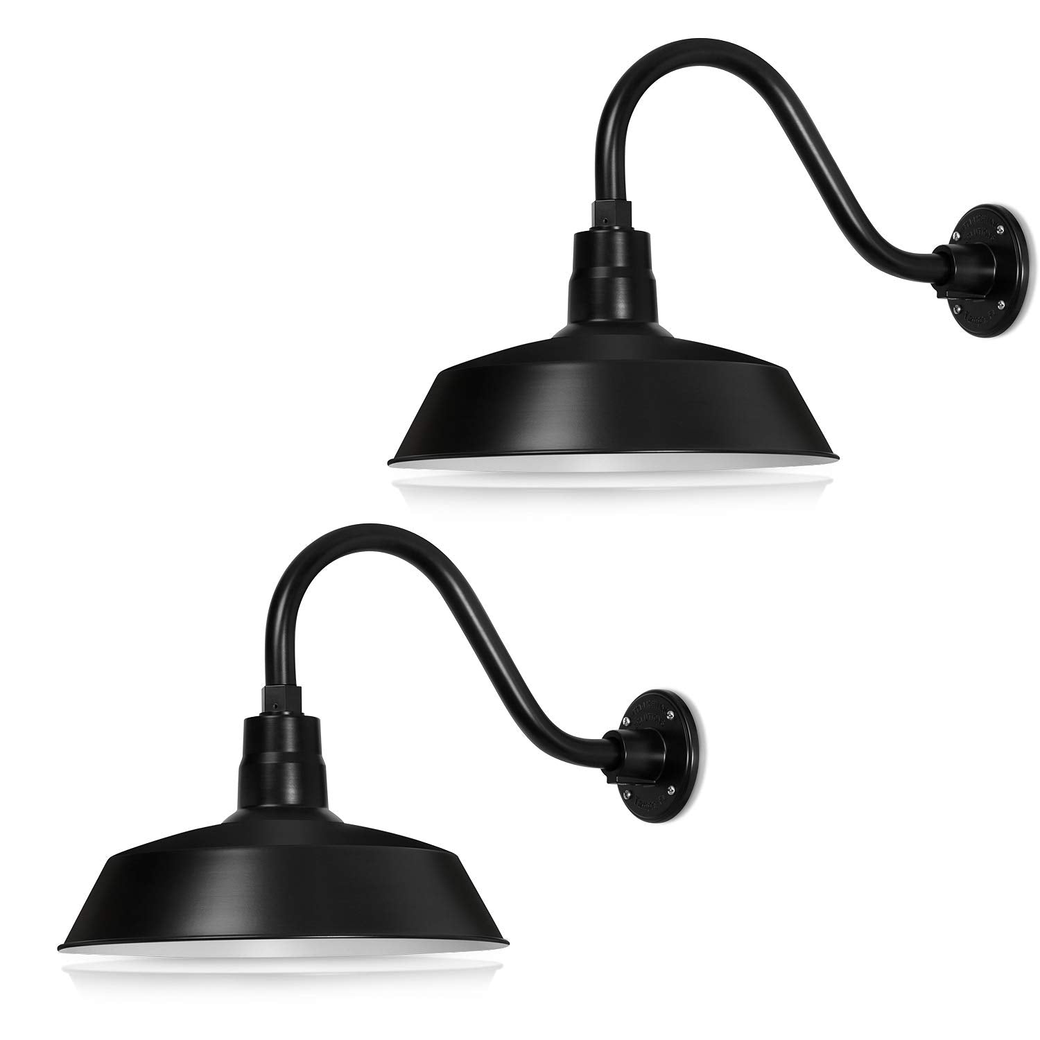 HTM LIGHTING SOLUTIONS 14in. Satin Black Gooseneck Barn Light Fixture, 14.5in. Arm, UL Listed, 2-Pack, Model SBL14-BK