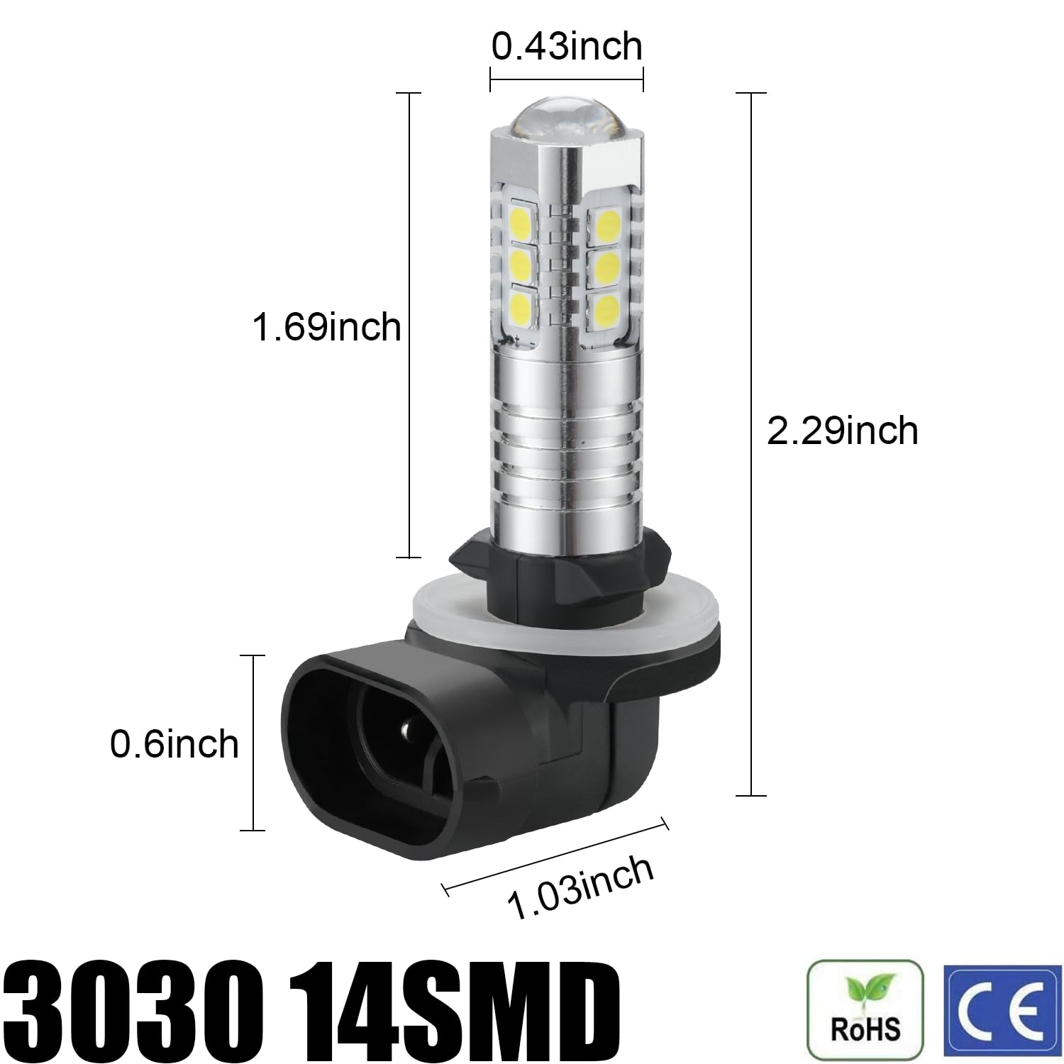 KISLED 881 LED Fog Light Bulb, Extremely Bright Xenon White, High Power 3030 Chips, Fits 889 894 896 898 886, 881 Size