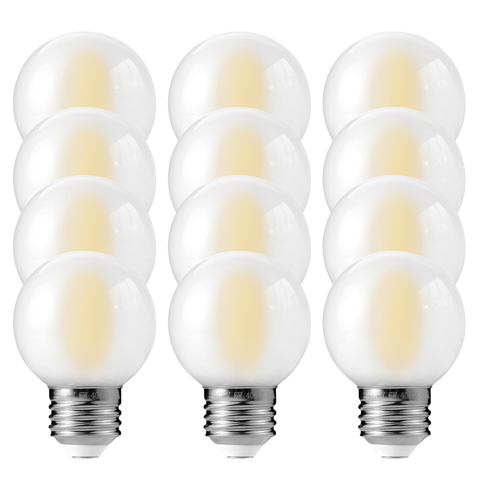 Decoaui E26 G16 LED Globe Light Bulbs, 6W (60W Equivalent), 600 Lumens, Daylight White, Dimmable, Frosted Glass, 12 Pack