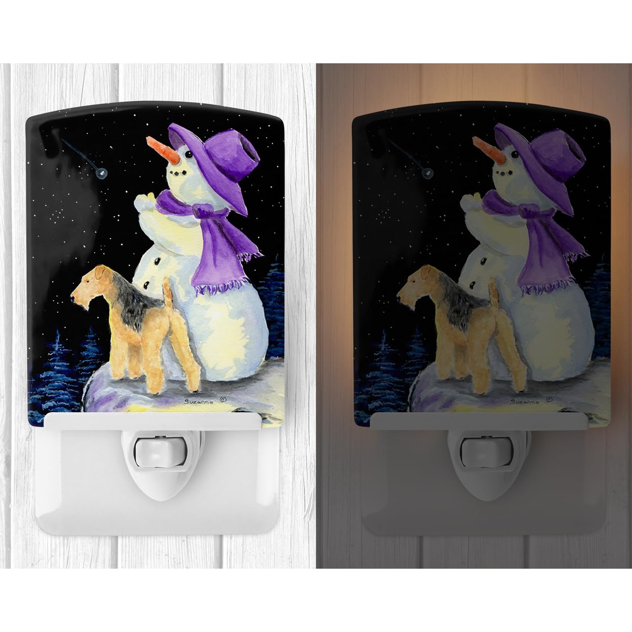 Carolines Treasures Ceramic Night Light, Snowman with Lakeland Terrier, UL-Certified, 6x4x3 inches, Multicolor, Model SS8956CNL