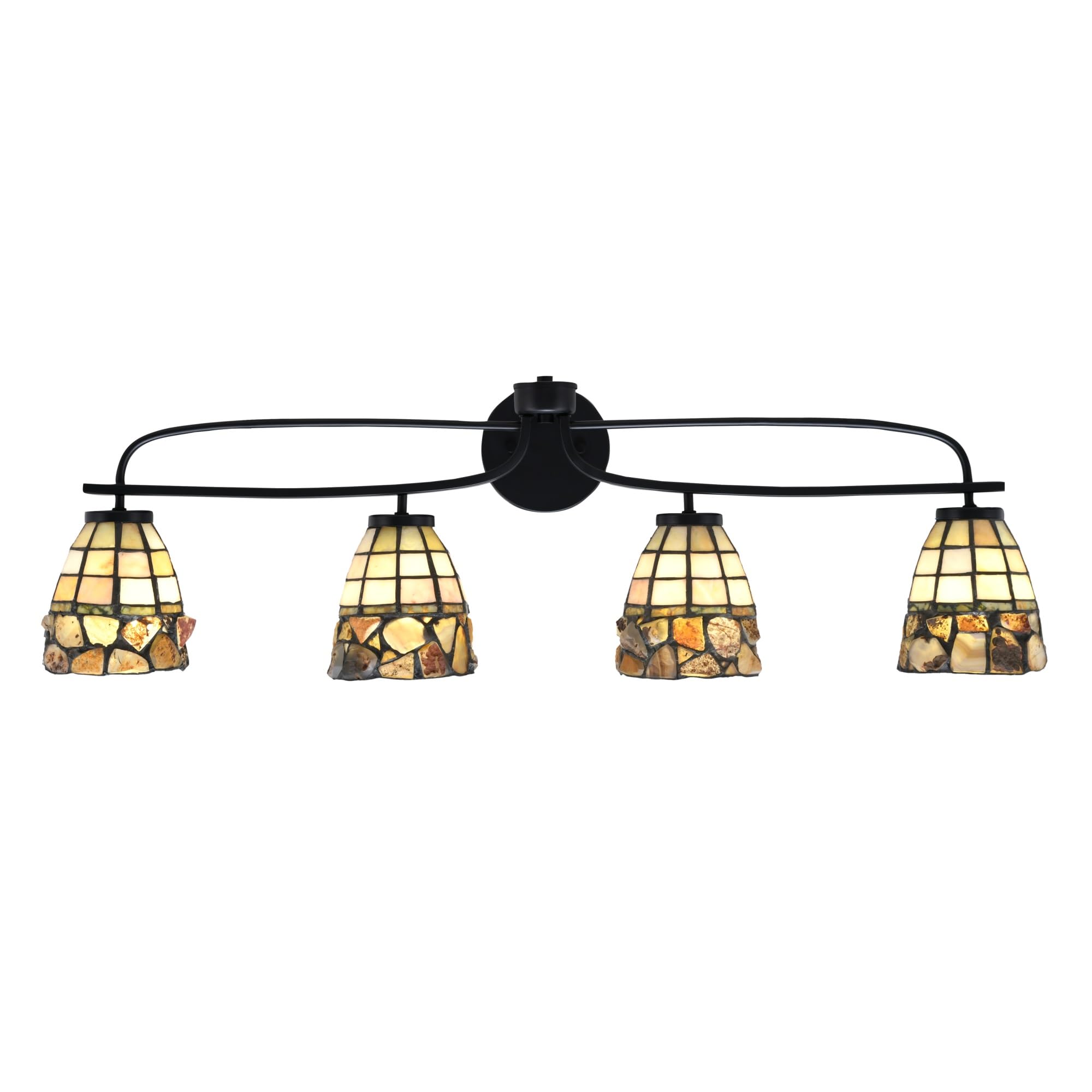 Cavella 4 Light Bath Bar Shown In Matte Black Finish With 7" Cobblestone Art Glass